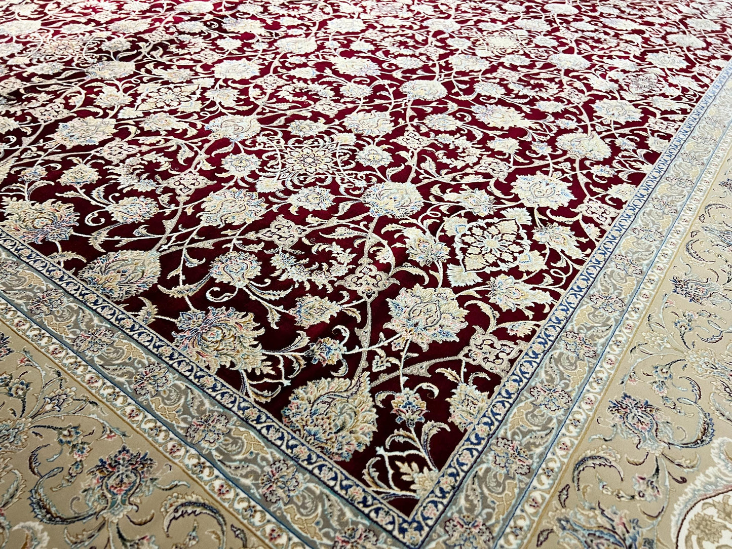8x12 Red Gold Floral Rug, Burgundy Ivory Area Rug, Acrylic Modal Silk Living Room Rug