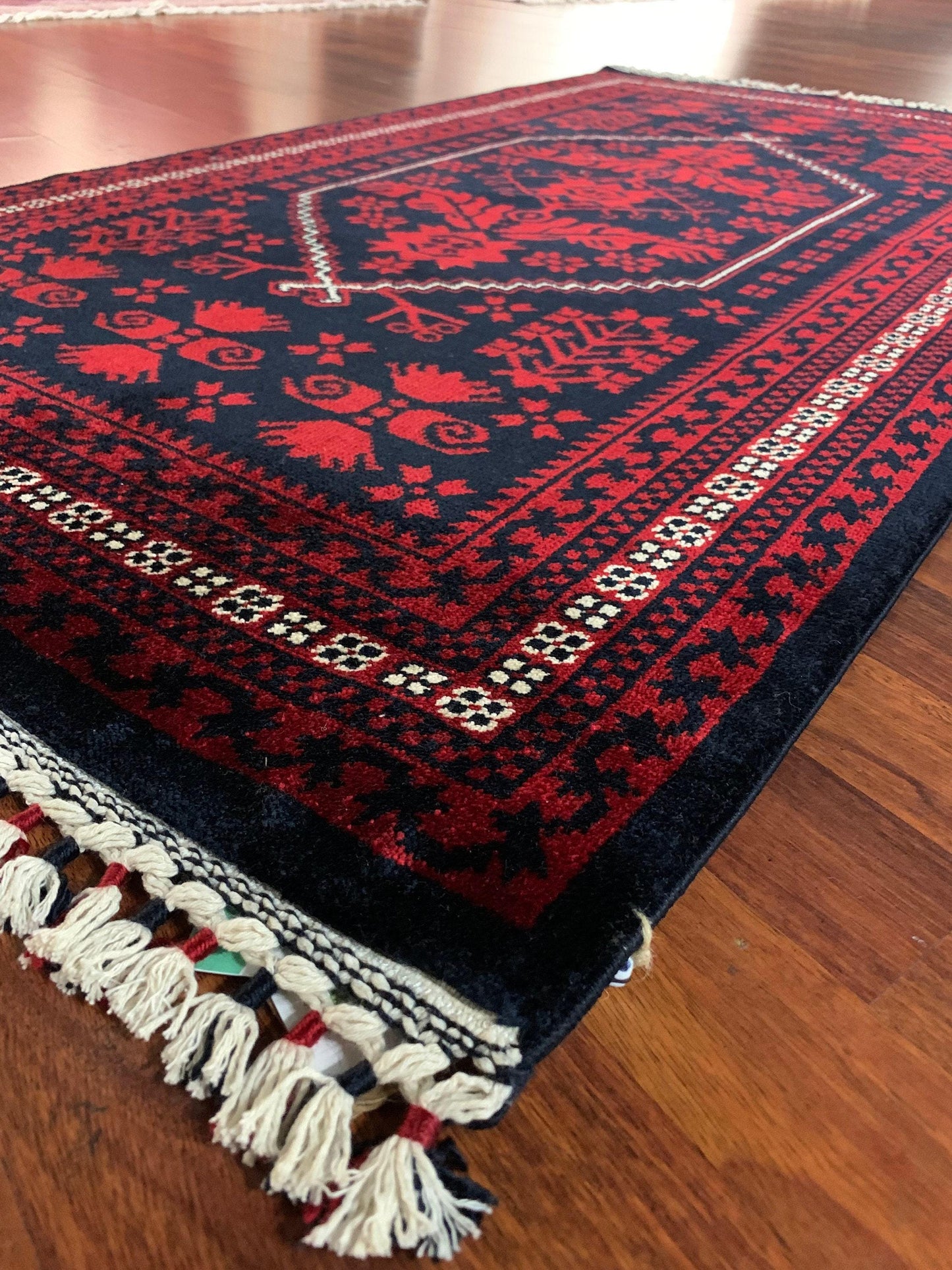 3x5 Red Tribal Bamboo Silk Rug, Geometric Turkish Rug, Yağcıbedir Style Rug