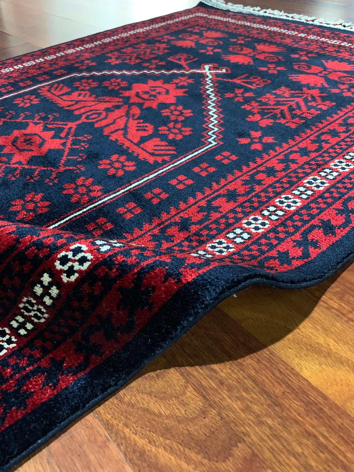 3x5 Red Tribal Bamboo Silk Rug, Geometric Turkish Rug, Yağcıbedir Style Rug
