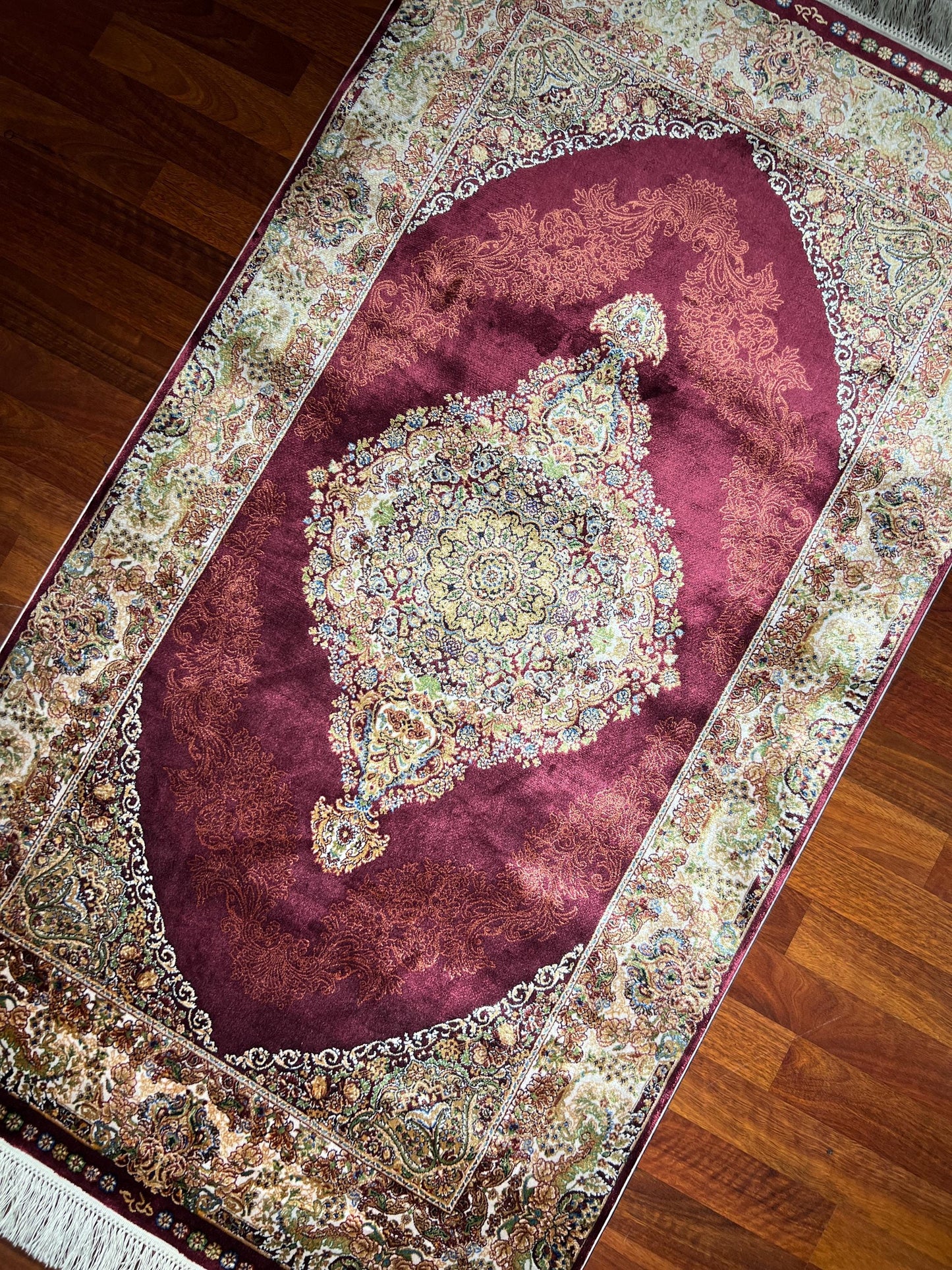 Red Gold Medallion Silk Rug, Turkish Bamboo Silk Rug, 3x5 Area Rug
