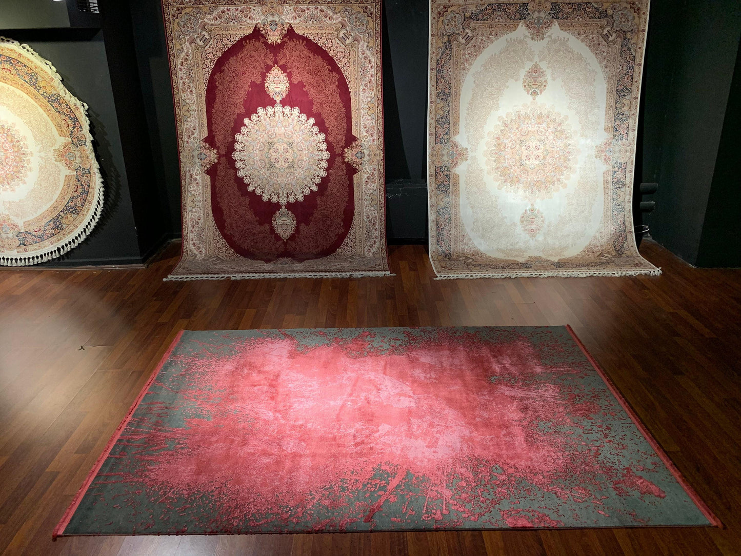 5x8 Gray Red Modern Rug, Bamboo Acrylic Area Rug, Abstract Living Room Rug, Modern Carpet