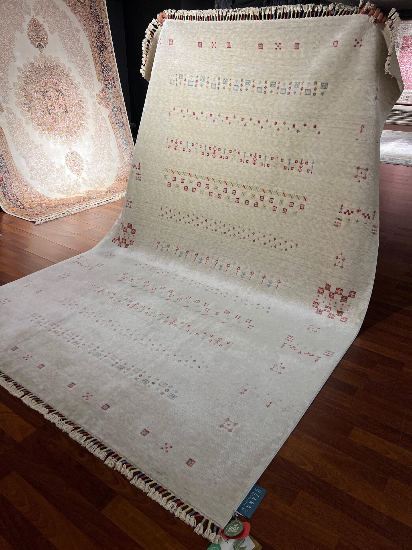 5x8 Ivory Pink Oushak Rug, Tencel Area Rug, Minimal Ethnic Living Room Rug