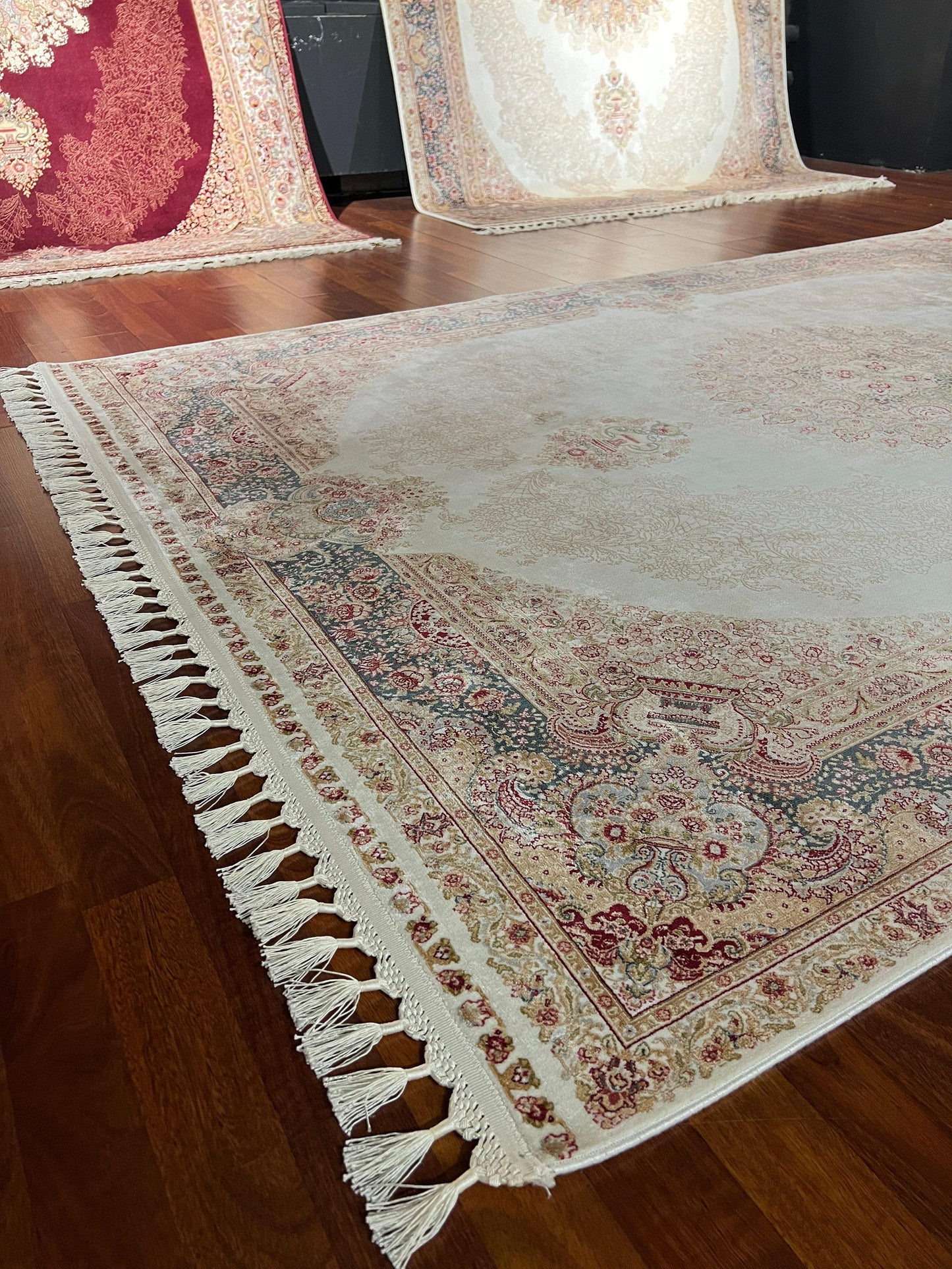 5x8 Cream Blue Rug, Modal Silk Area Rug, Classic Floral Rug, Luxury Living Room Carpet