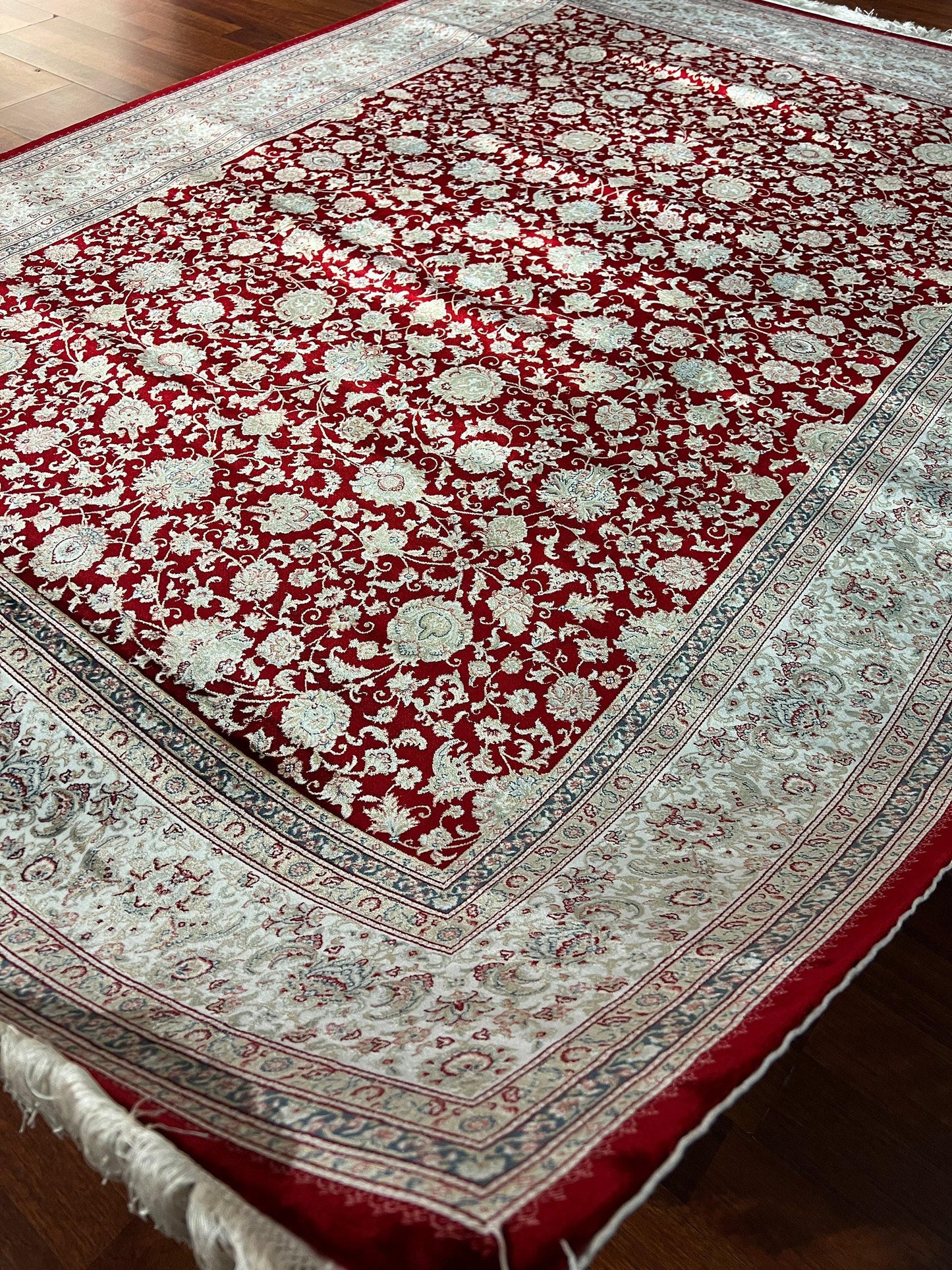 5x8 Red Beige Silk Rug, Floral Area Rug, Modal Silk Living Room Carpet, Classic Home Decor