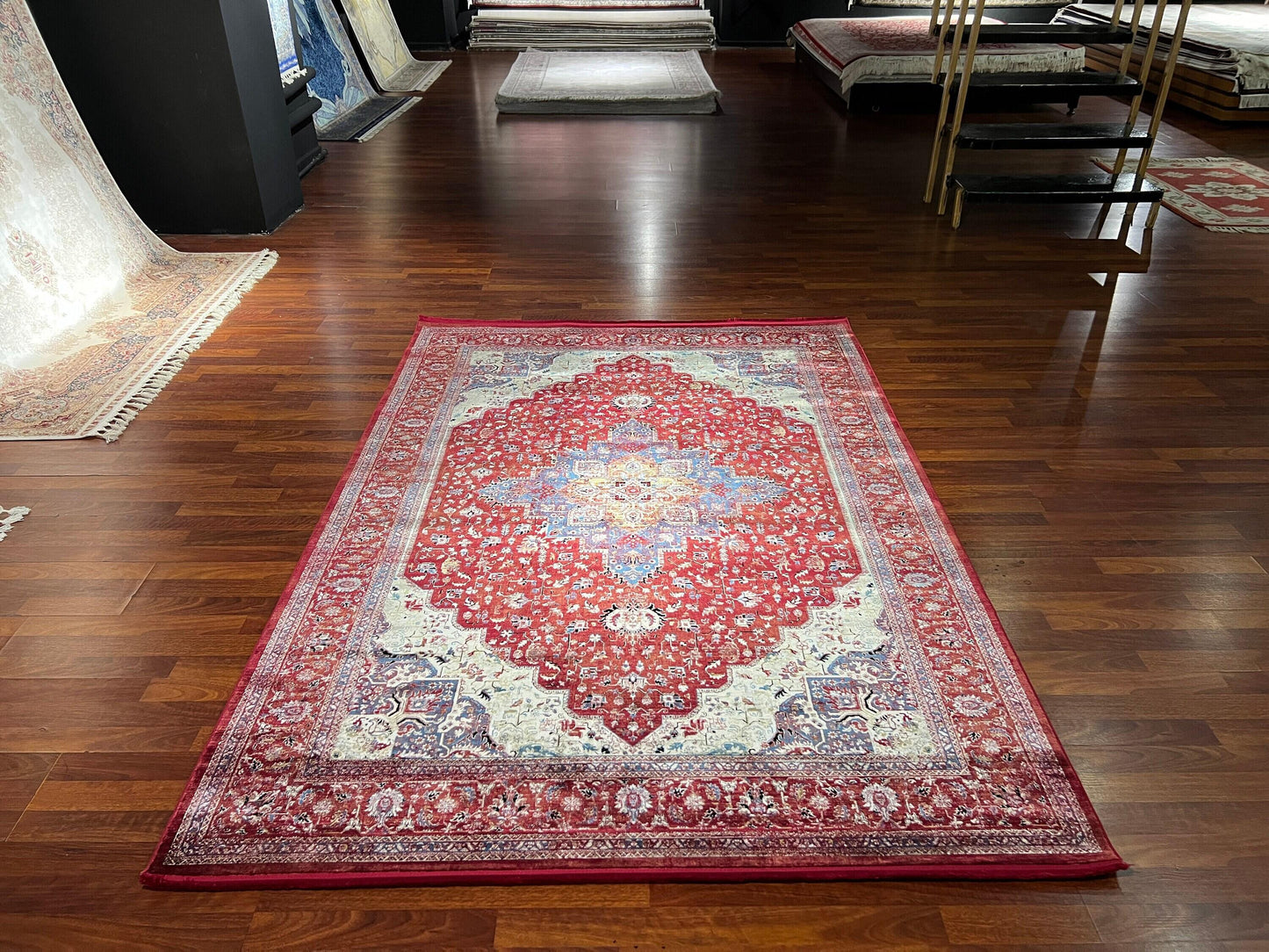 5x8 Red Gray Rug, Modern Bamboo Area Rug, Abstract Living Room Rug, Contemporary Bedroom Carpet