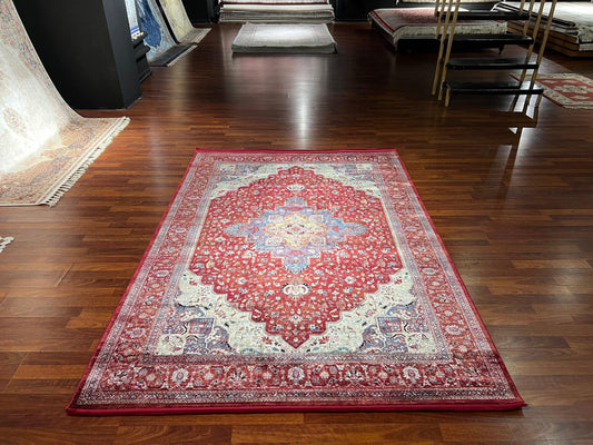5x8 Red Gray Rug, Modern Bamboo Area Rug, Abstract Living Room Rug, Contemporary Bedroom Carpet