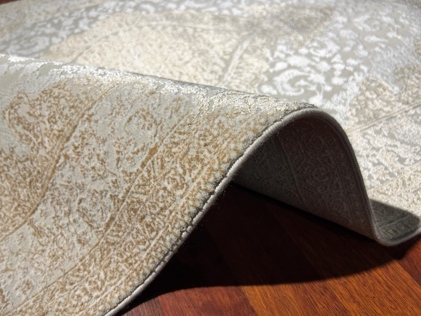 Beige Gold Medallion Runner Rug, 3x5 Area Rug, Luxury Silk Runner Rug
