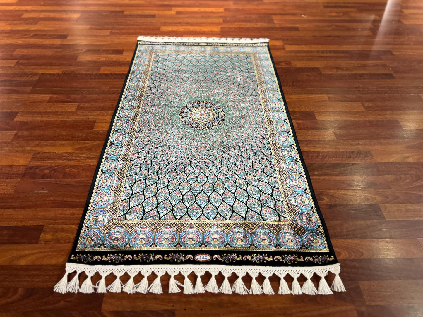 Blue Classic Medallion Silk Rug, 3x5 Area Rug, Turkish Bamboo Silk Rug
