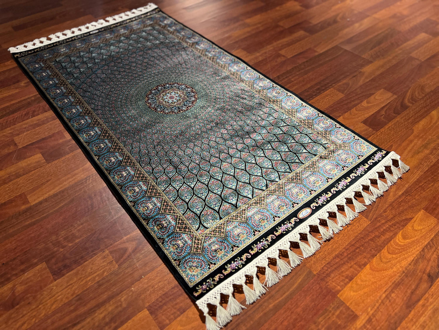 Blue Classic Medallion Silk Rug, 3x5 Area Rug, Turkish Bamboo Silk Rug