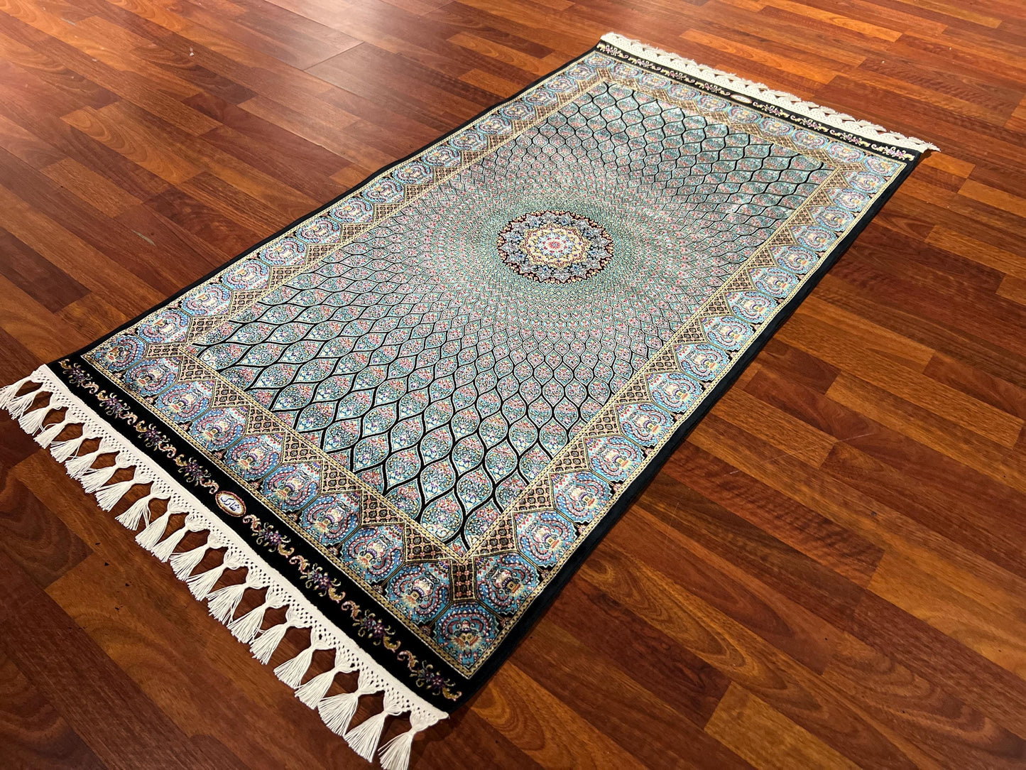 Blue Classic Medallion Silk Rug, 3x5 Area Rug, Turkish Bamboo Silk Rug