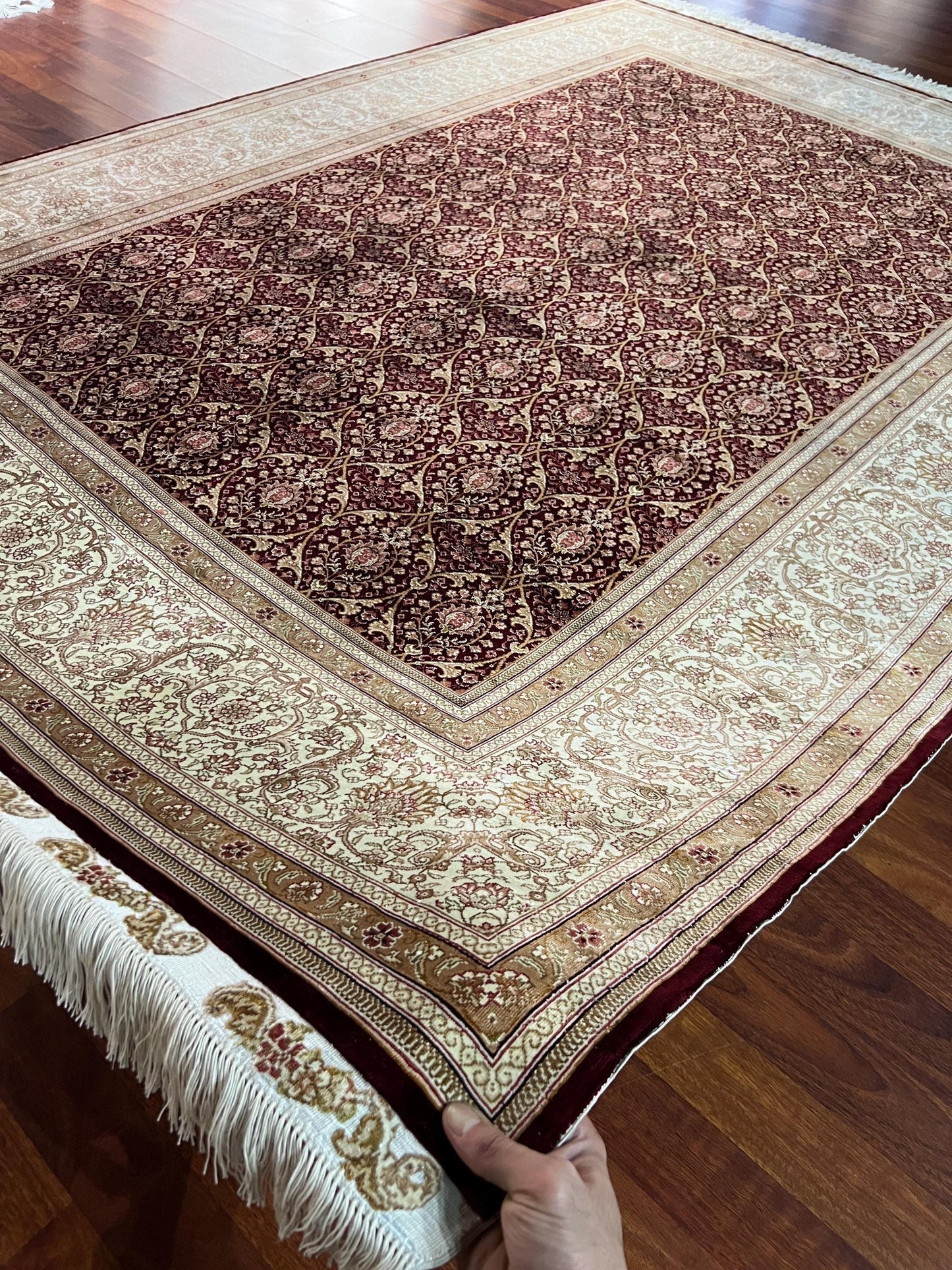 5x8 Green Beige Silk Rug, Floral Area Rug, Luxury Living Room Carpet, Classic Home Decor Rug