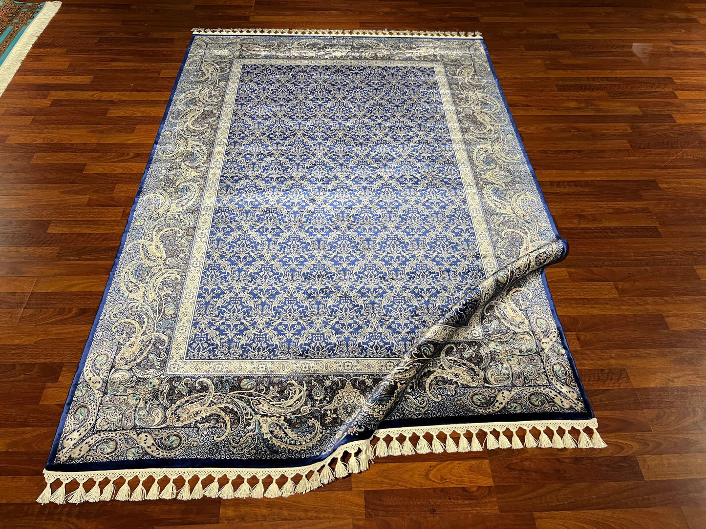 5x8 Blue Floral Silk Rug, Turkish Style Area Rug, Luxury Living Room Carpet, Modal Silk Home Decor