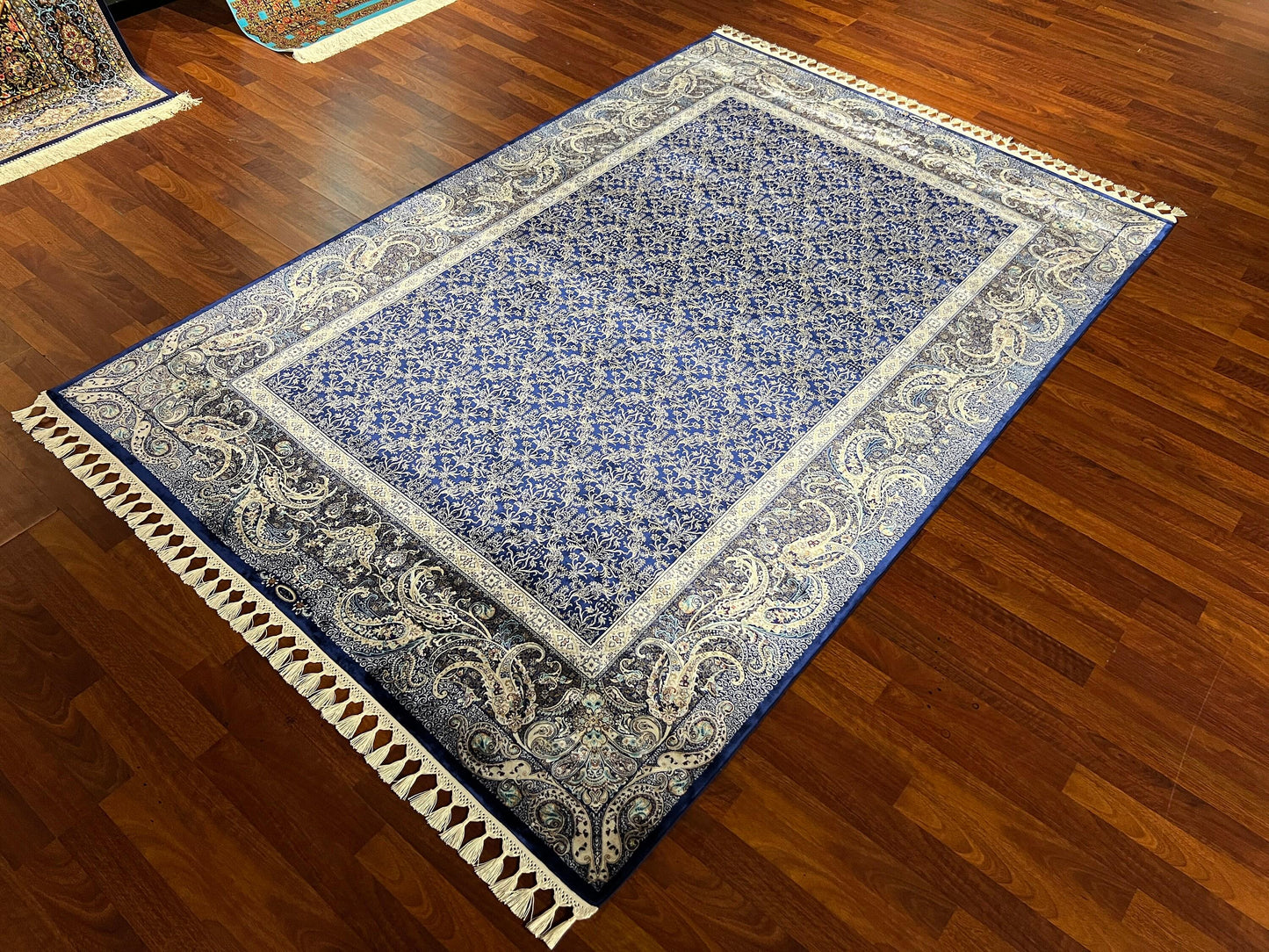 5x8 Blue Floral Silk Rug, Turkish Style Area Rug, Luxury Living Room Carpet, Modal Silk Home Decor