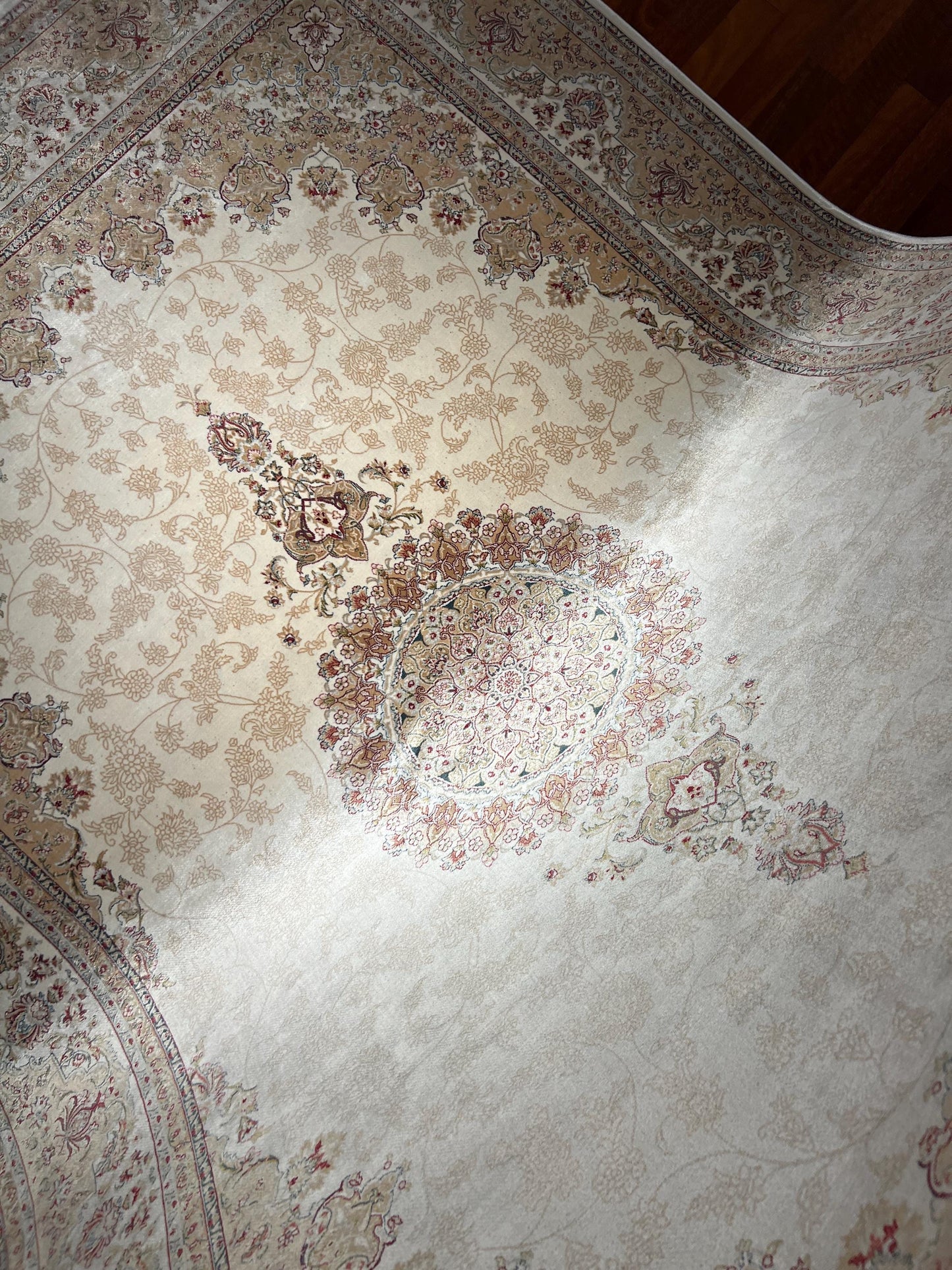 5x8 ft Cream Medallion Silk Rug, Luxury Living Room Rug, Traditional Classic Silk Area Rug, Turkish Style Home Decor Rug