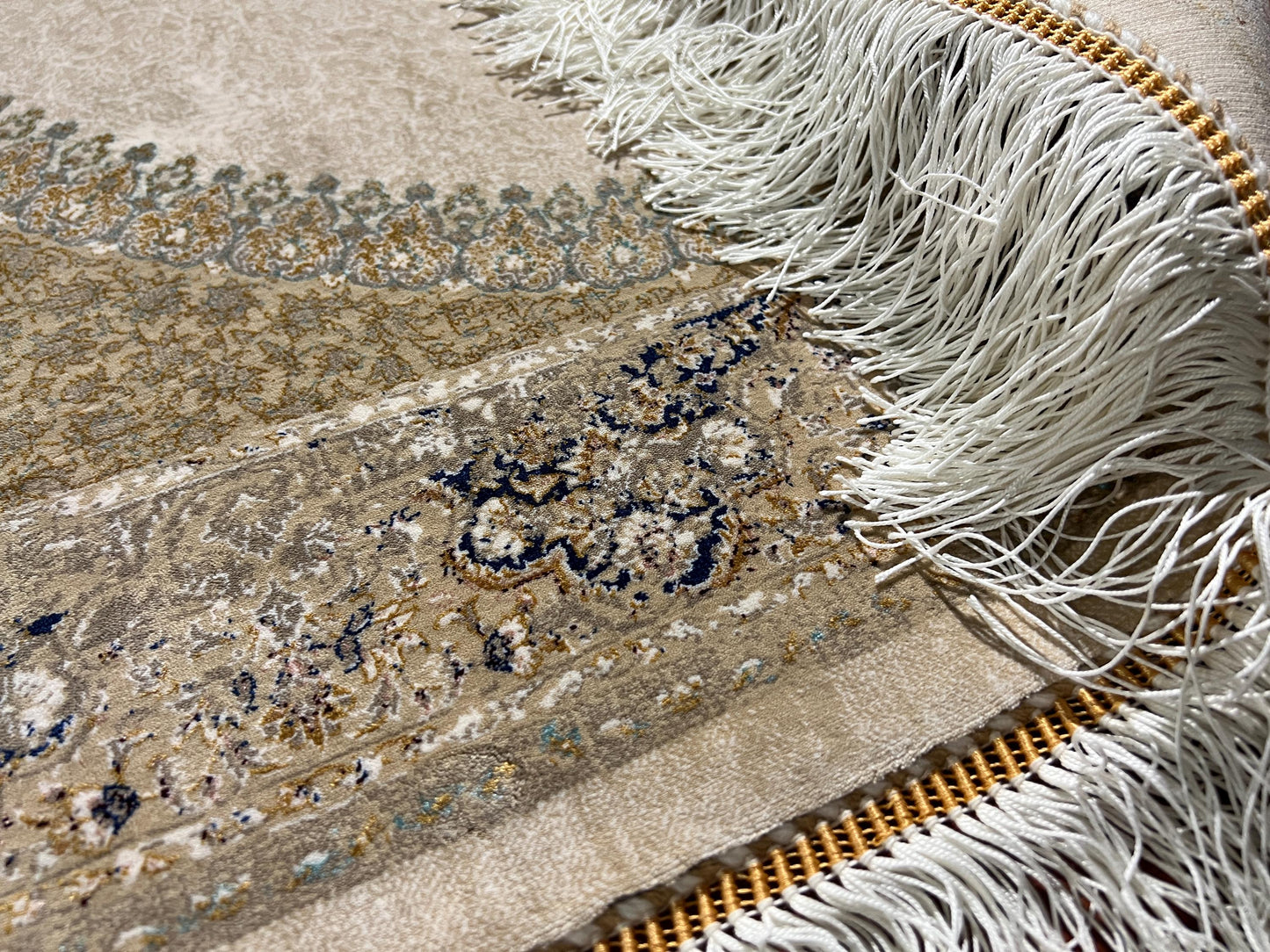 Beige Medallion Hallway Silk Rug, 3x5 Area Rug, Modal Silk Rug, Luxury Turkish Rug