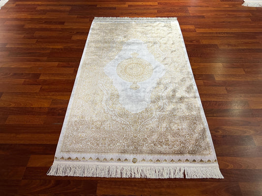 Beige Gold Silk Runner Rug, 3x5 Area Rug, Hallway Rug, Luxury Home Decor