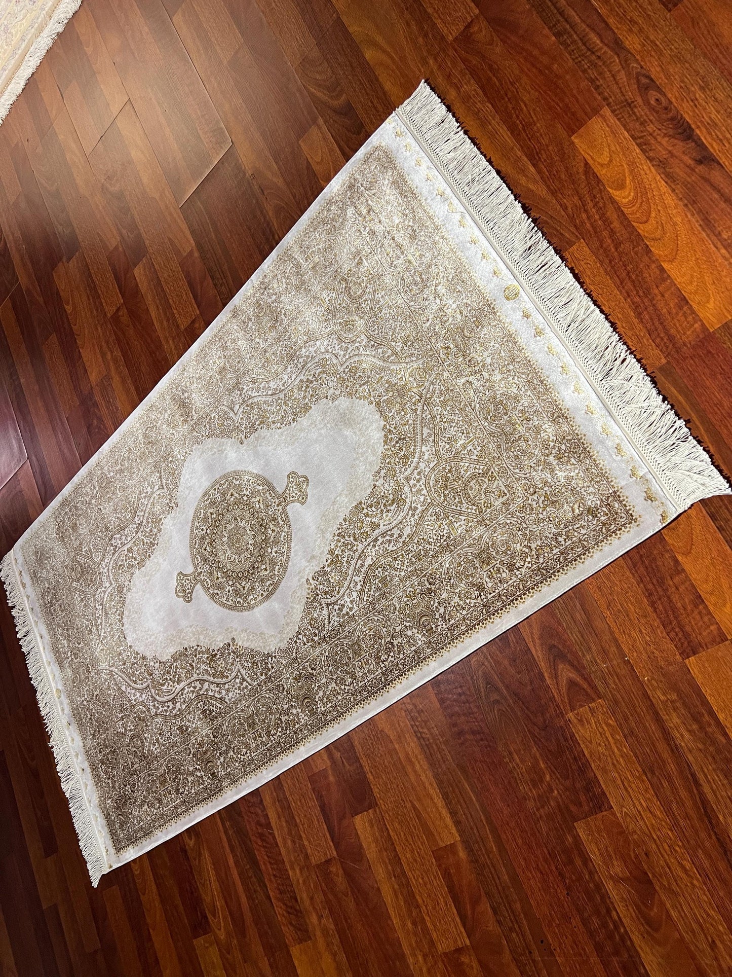 Beige Gold Silk Runner Rug, 3x5 Area Rug, Hallway Rug, Luxury Home Decor