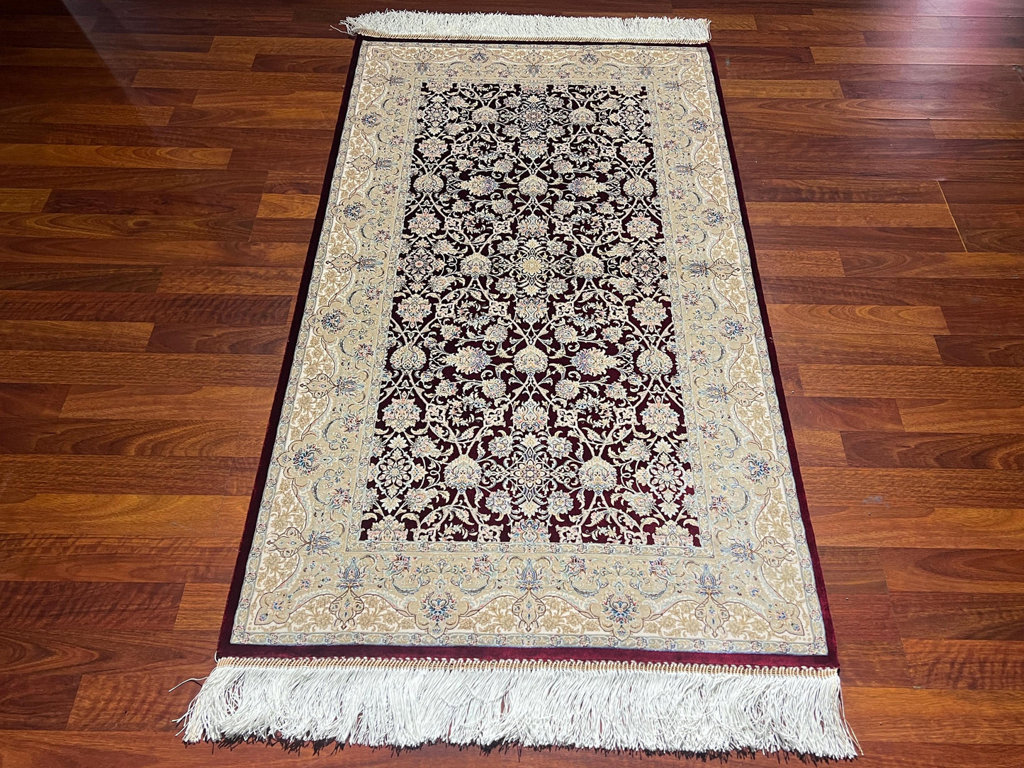 Red Floral Silk Rug, 3x5 Area Rug, Hallway Runner Rug, Turkish Rug