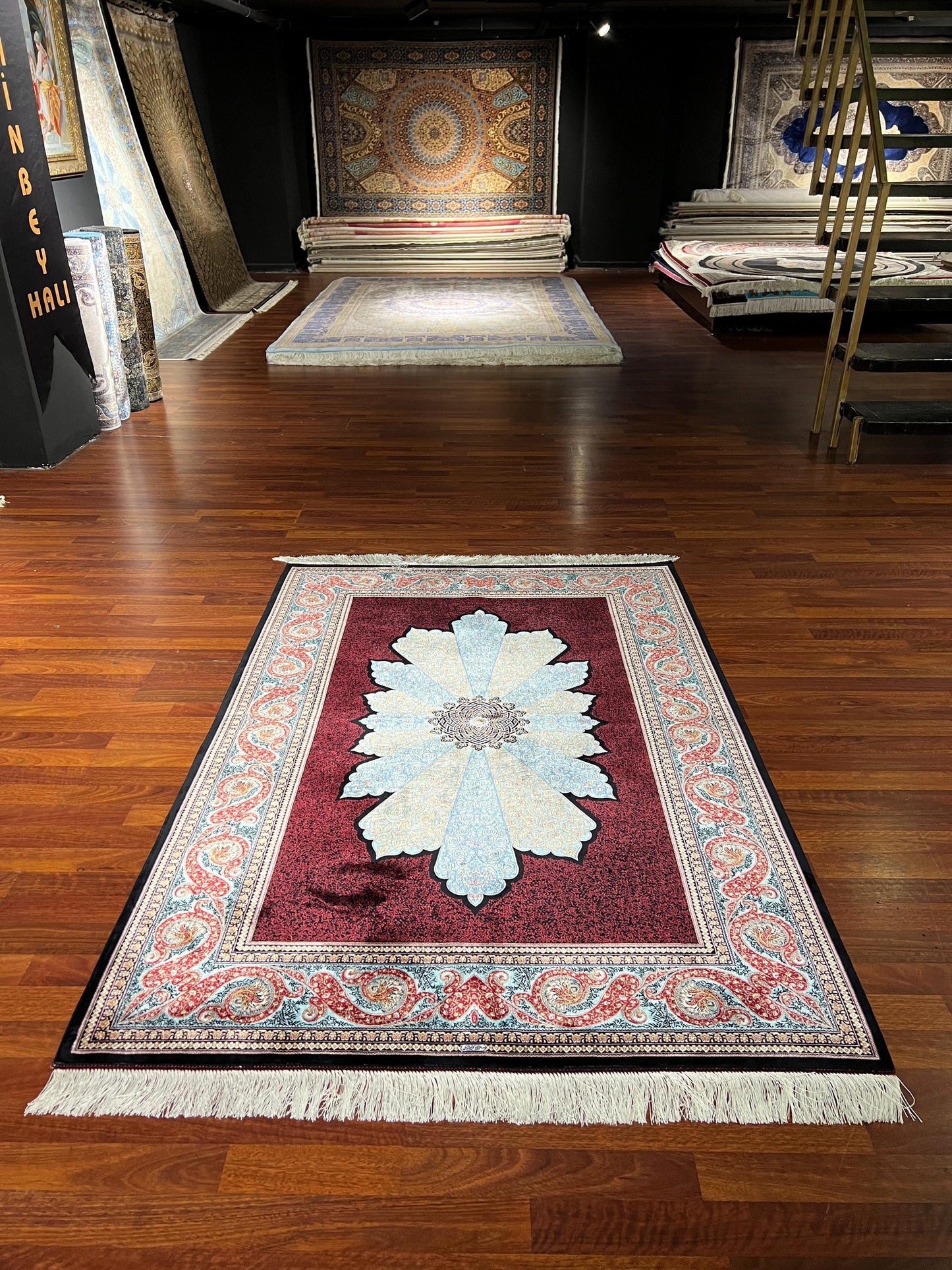 4x6ft Red Blue Runner Silk Rug, 4x6 Hallway Rug, Silk Runner Rug, Kitchen Runner Rug