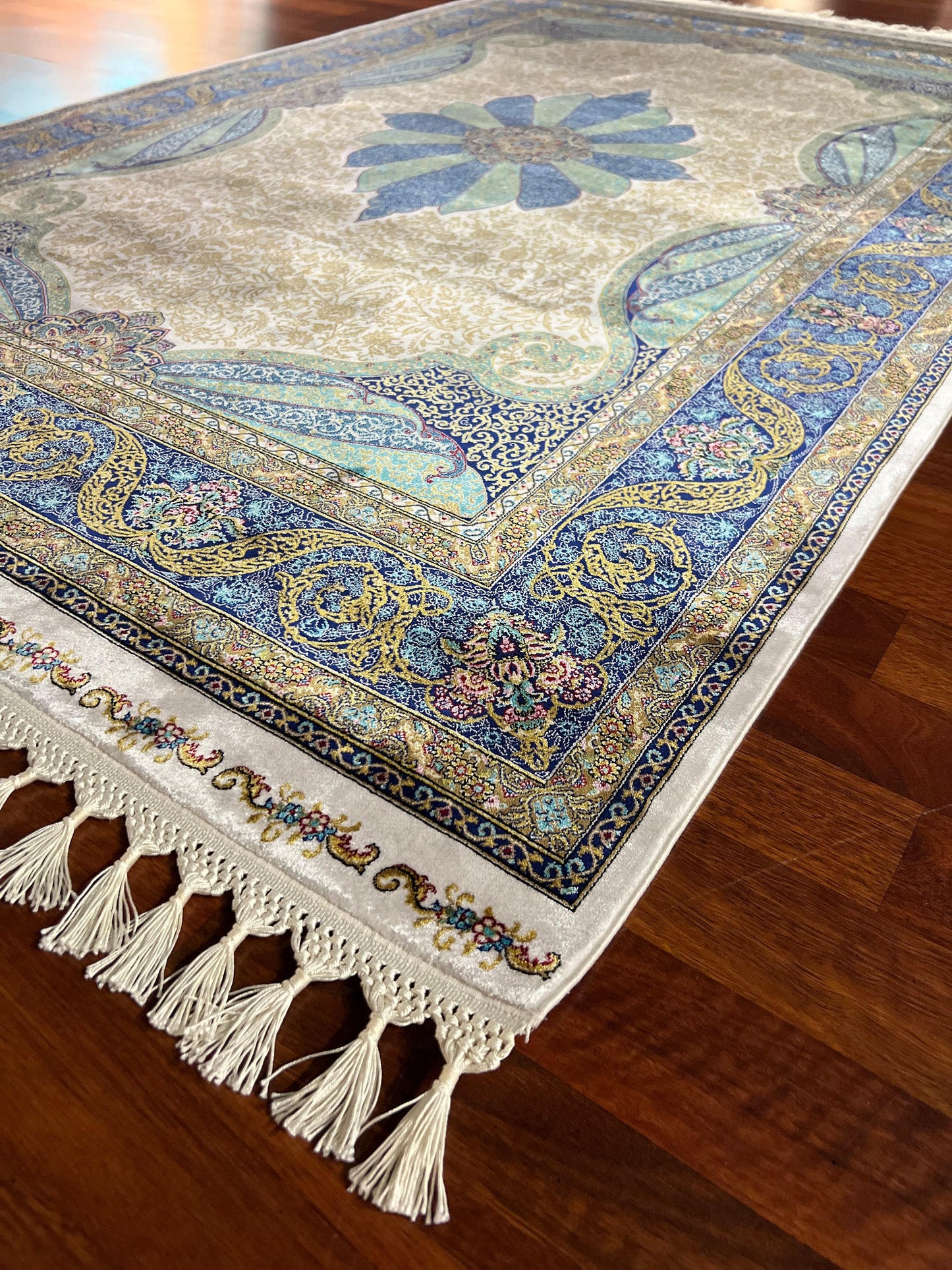 Blue Floral Runner Rug, 4x6 Hallway Rug, Living Room Rug, Turkish Silk Rug