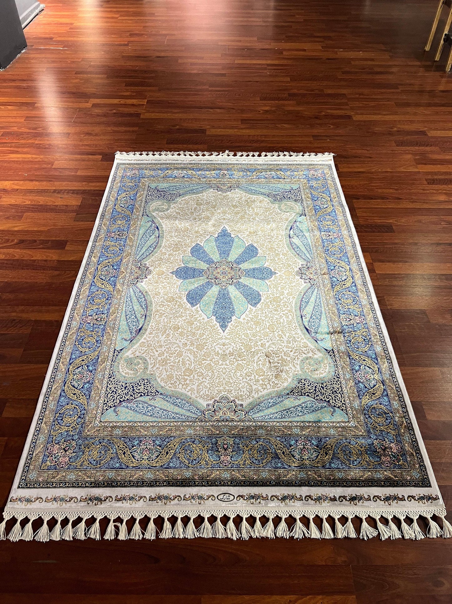 Blue Floral Runner Rug, 4x6 Hallway Rug, Living Room Rug, Turkish Silk Rug