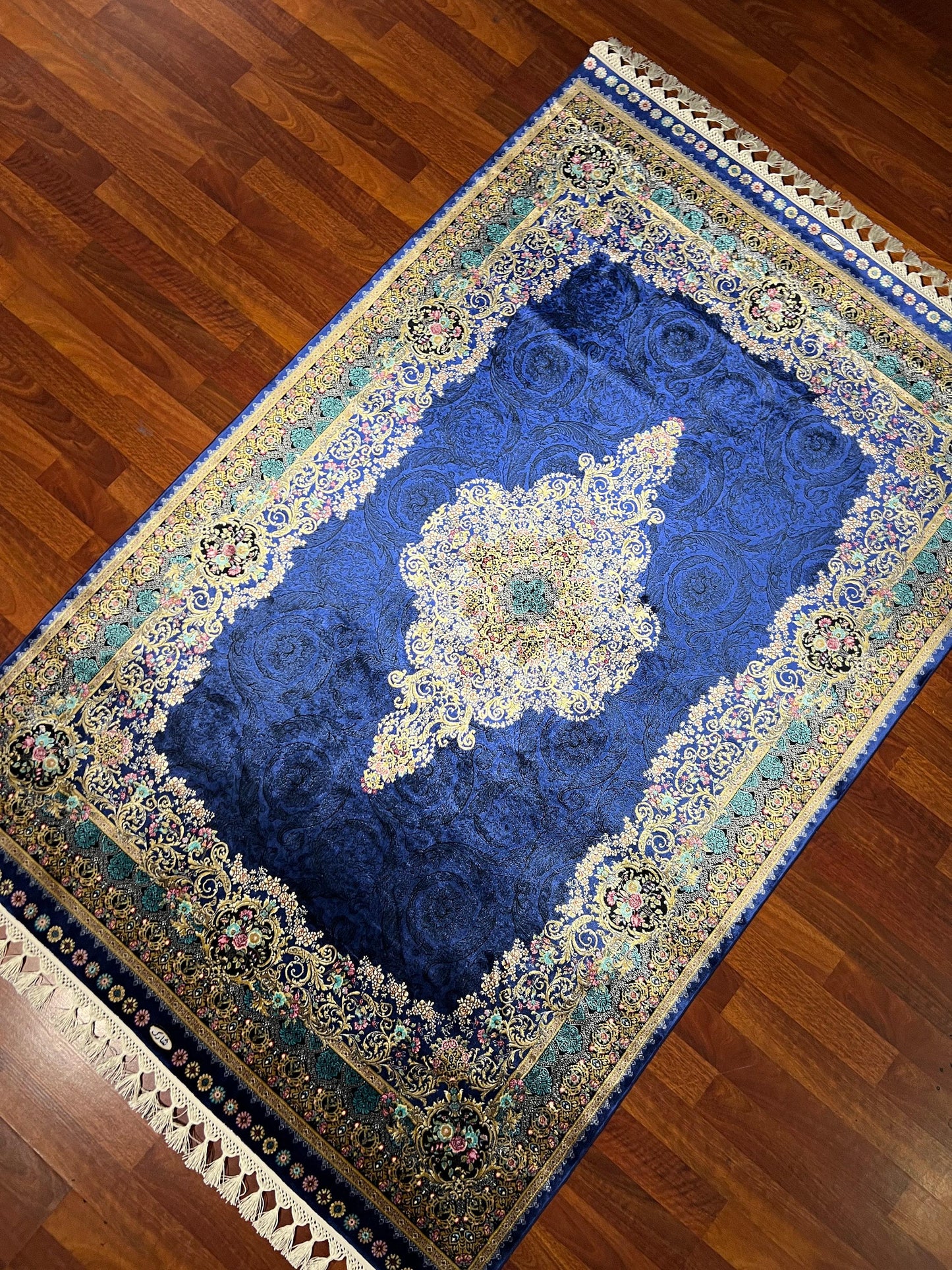 Blue Medallion Runner Rug, 4x6 Hallway Rug, Runner Silk Carpet, Turkish Silk Rug
