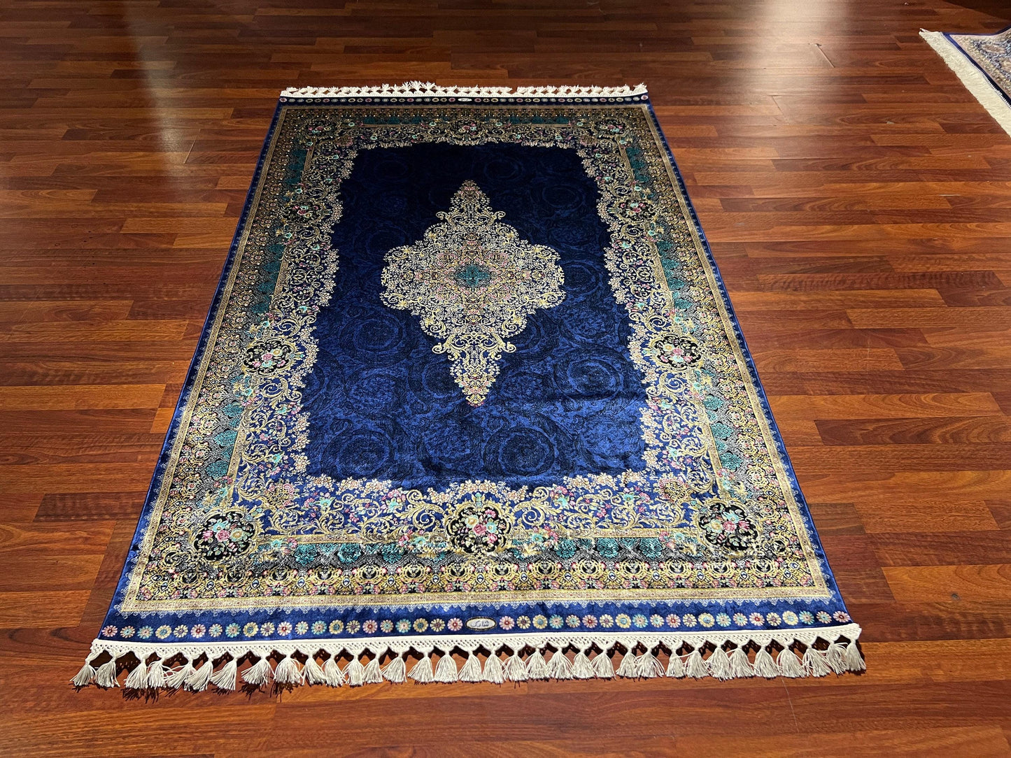 Blue Medallion Runner Rug, 4x6 Hallway Rug, Runner Silk Carpet, Turkish Silk Rug