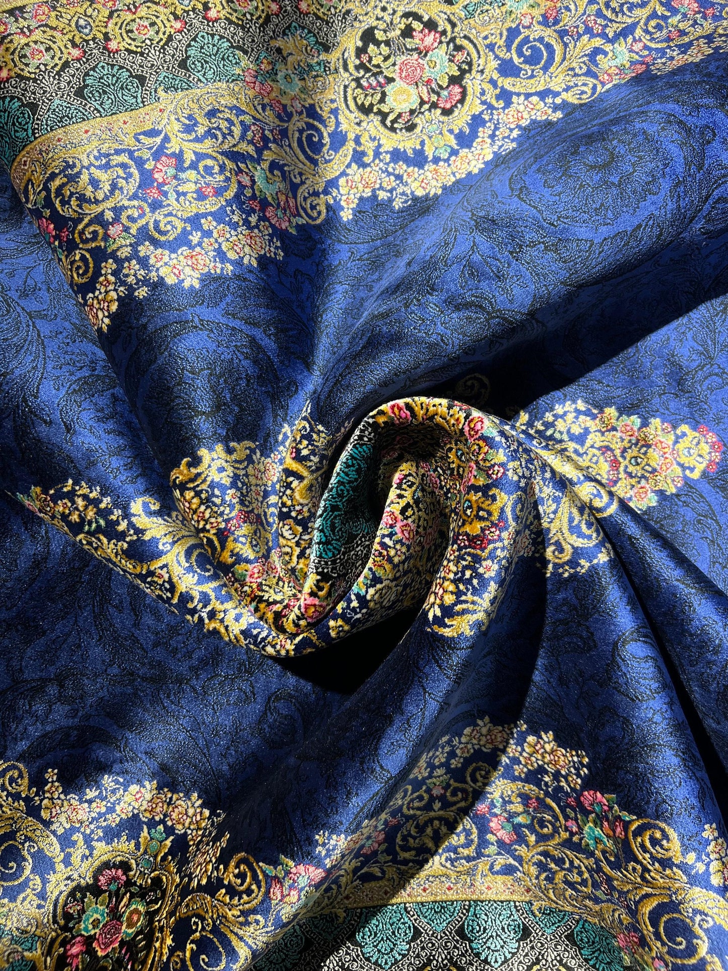 Blue Medallion Runner Rug, 4x6 Hallway Rug, Runner Silk Carpet, Turkish Silk Rug