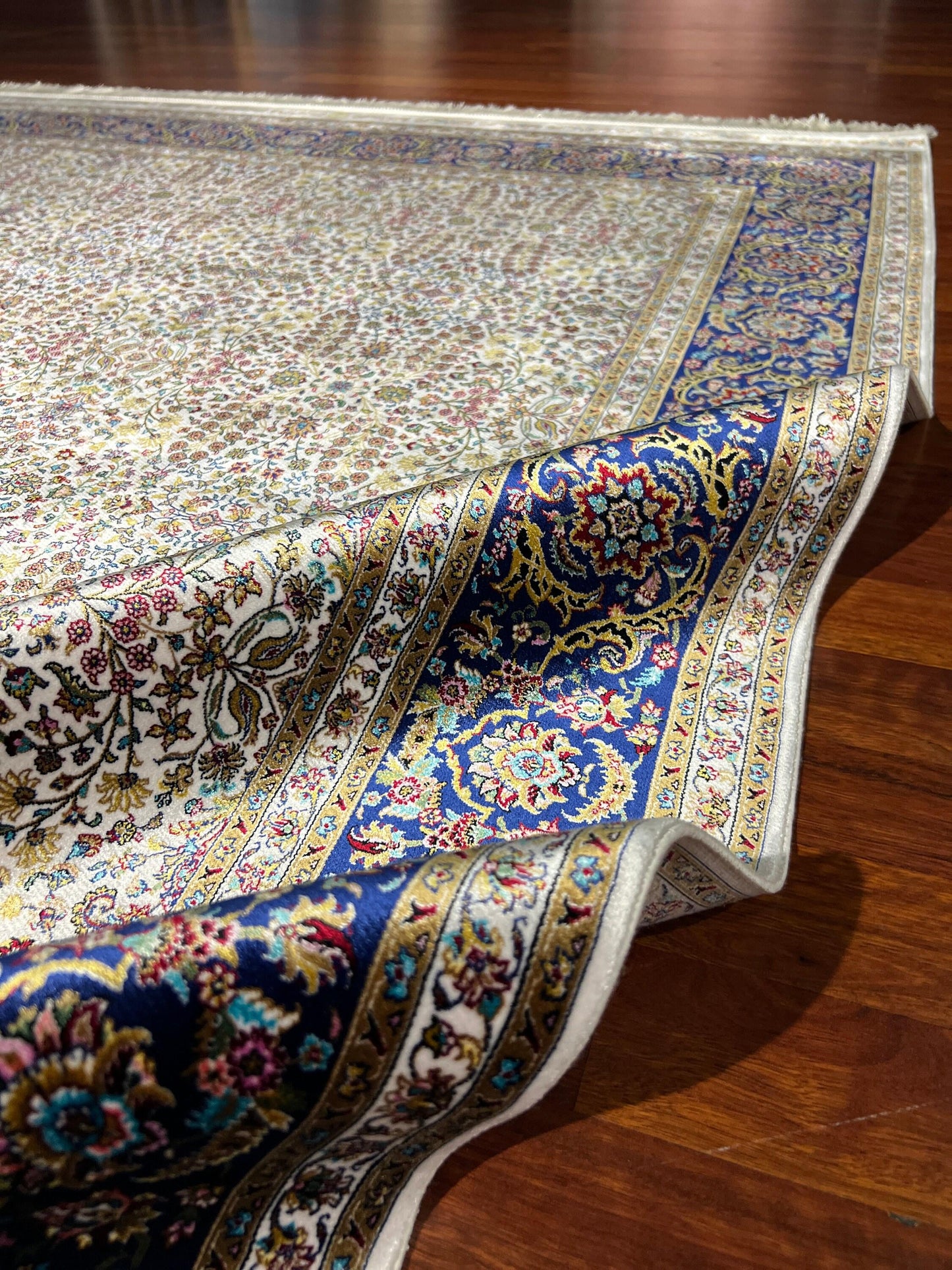 5x8 Blue Floral Silk Rug, Bamboo Silk Area Rug, Luxury Living Room Carpet