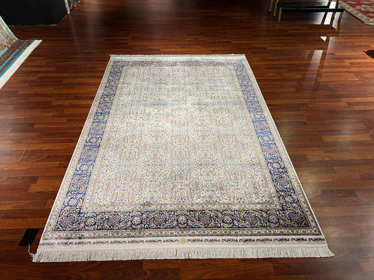 5x8 Blue Floral Silk Rug, Bamboo Silk Area Rug, Luxury Living Room Carpet