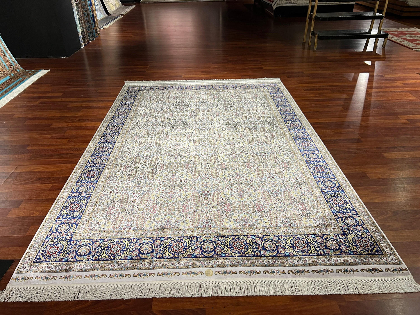 5x8 Blue Floral Silk Rug, Bamboo Silk Area Rug, Luxury Living Room Carpet