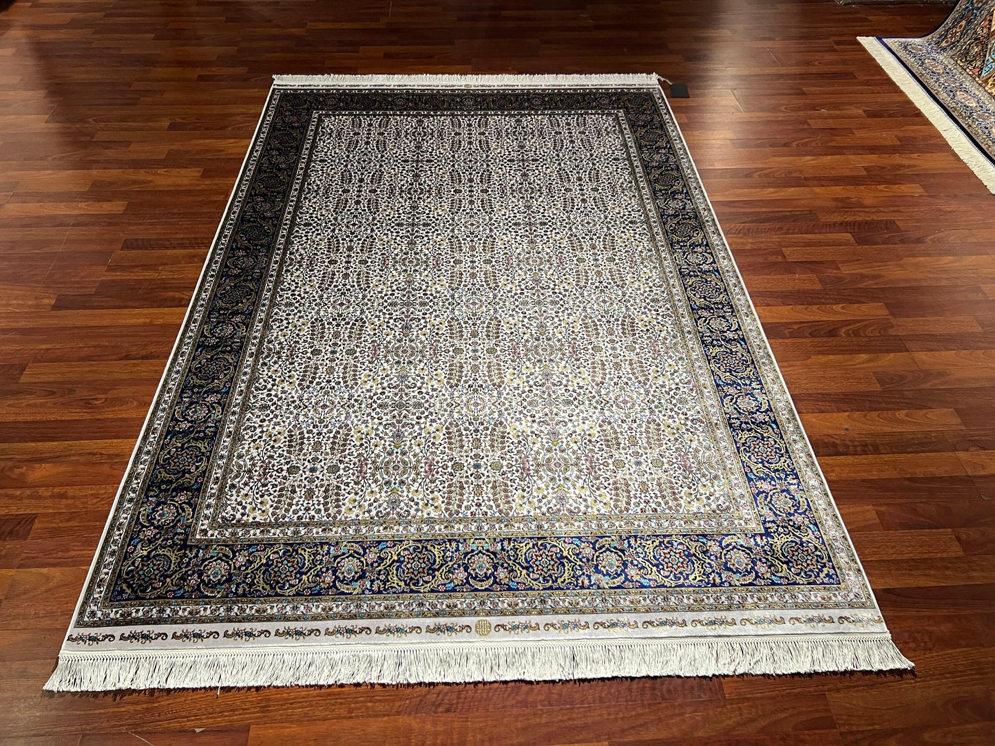 5x8 Blue Floral Silk Rug, Bamboo Silk Area Rug, Luxury Living Room Carpet