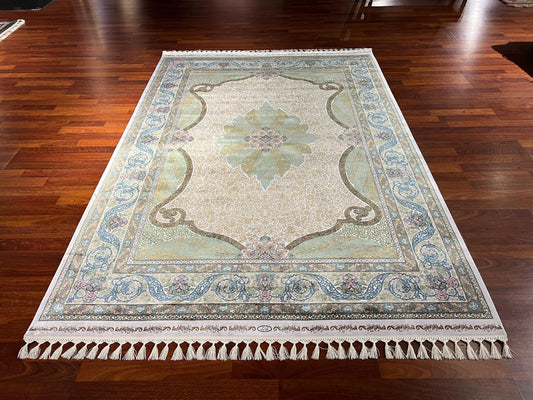 Green Medallion Runner Rug, 4x6 Hallway Rug, Classic Turkish Runner, Turkish Silk Rug