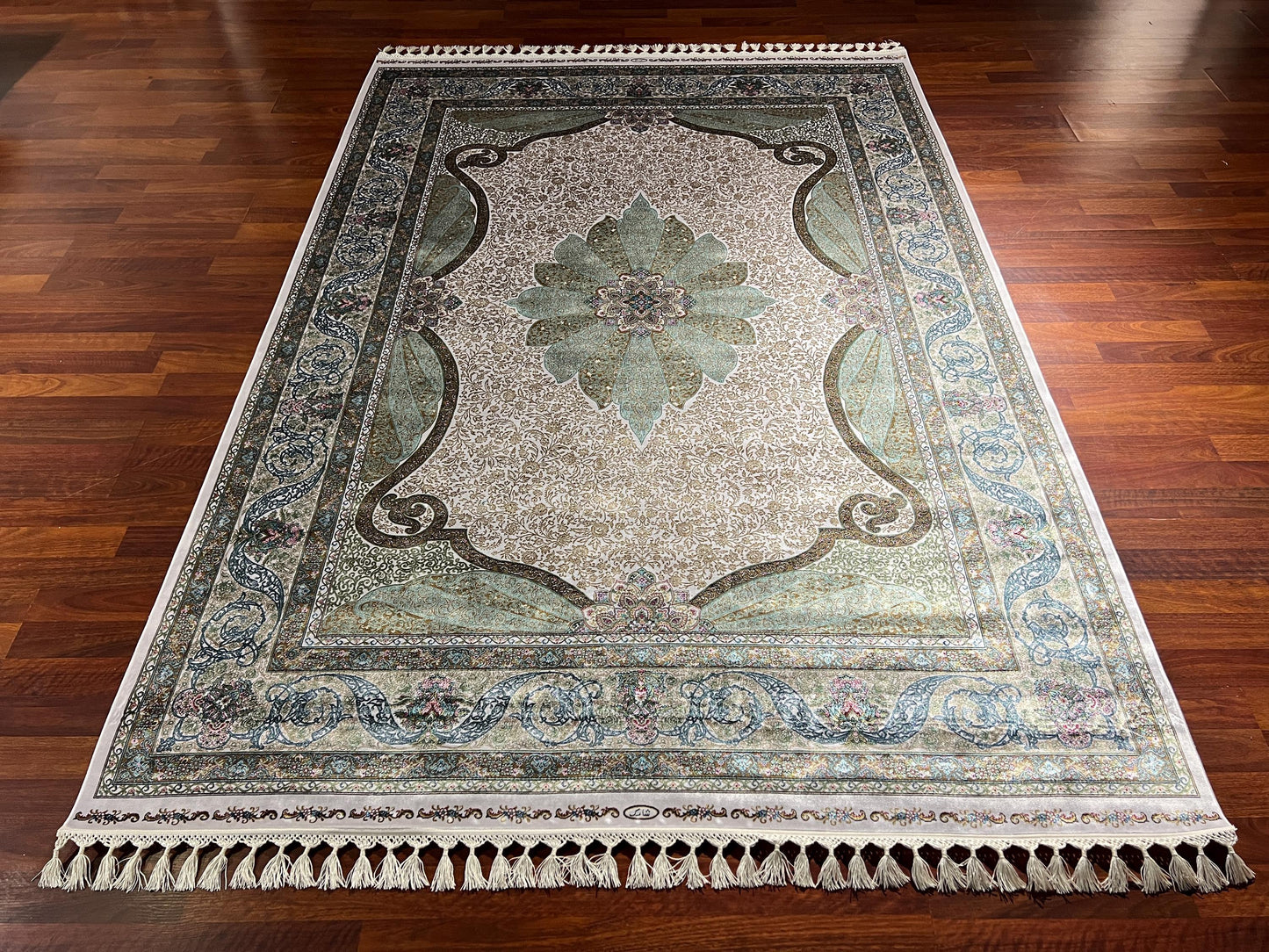 Green Medallion Runner Rug, 4x6 Hallway Rug, Classic Turkish Runner, Turkish Silk Rug