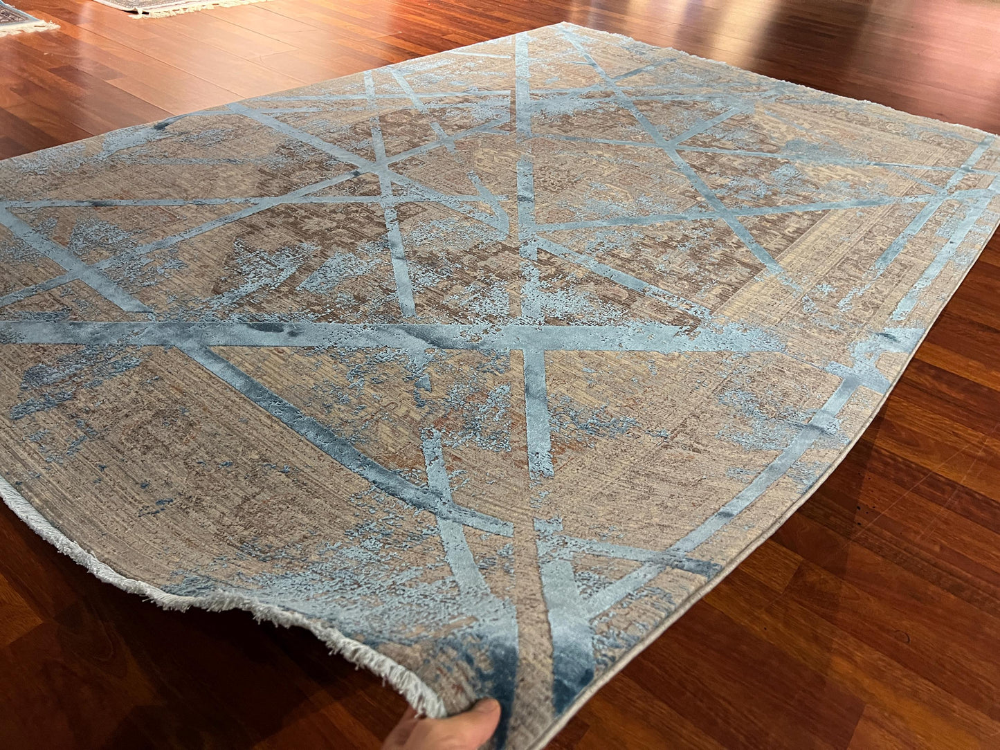 5x8 Gray Blue Geometric Rug, Bamboo Acrylic Area Rug, Modern Living Room Office Carpet