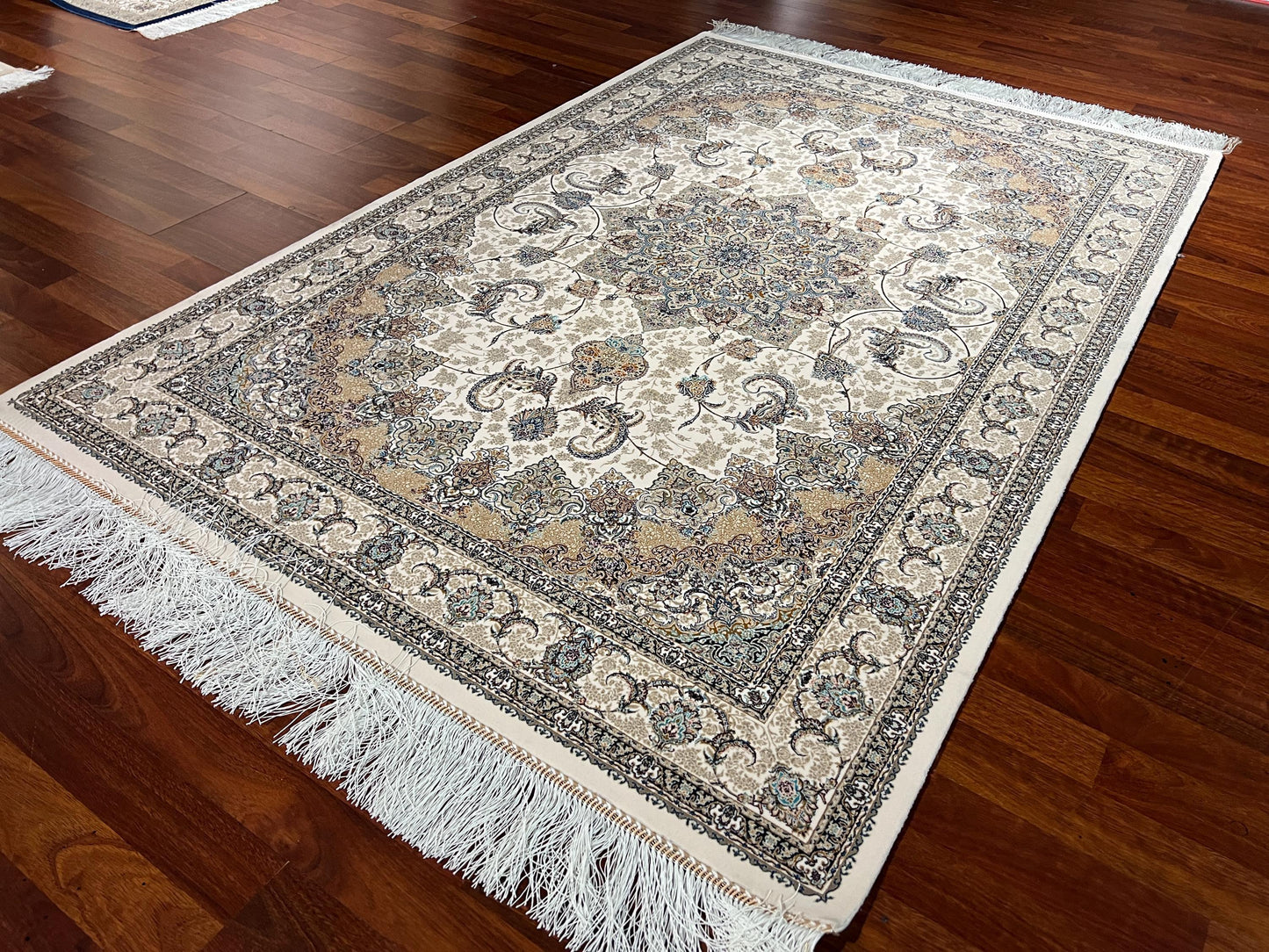 4x6 Medallion Silk Runner Rug, Beige Gold Rug, Hallway Rug, Bedroom Runner, Turkish Silk Rug, Luxury Decor Rug