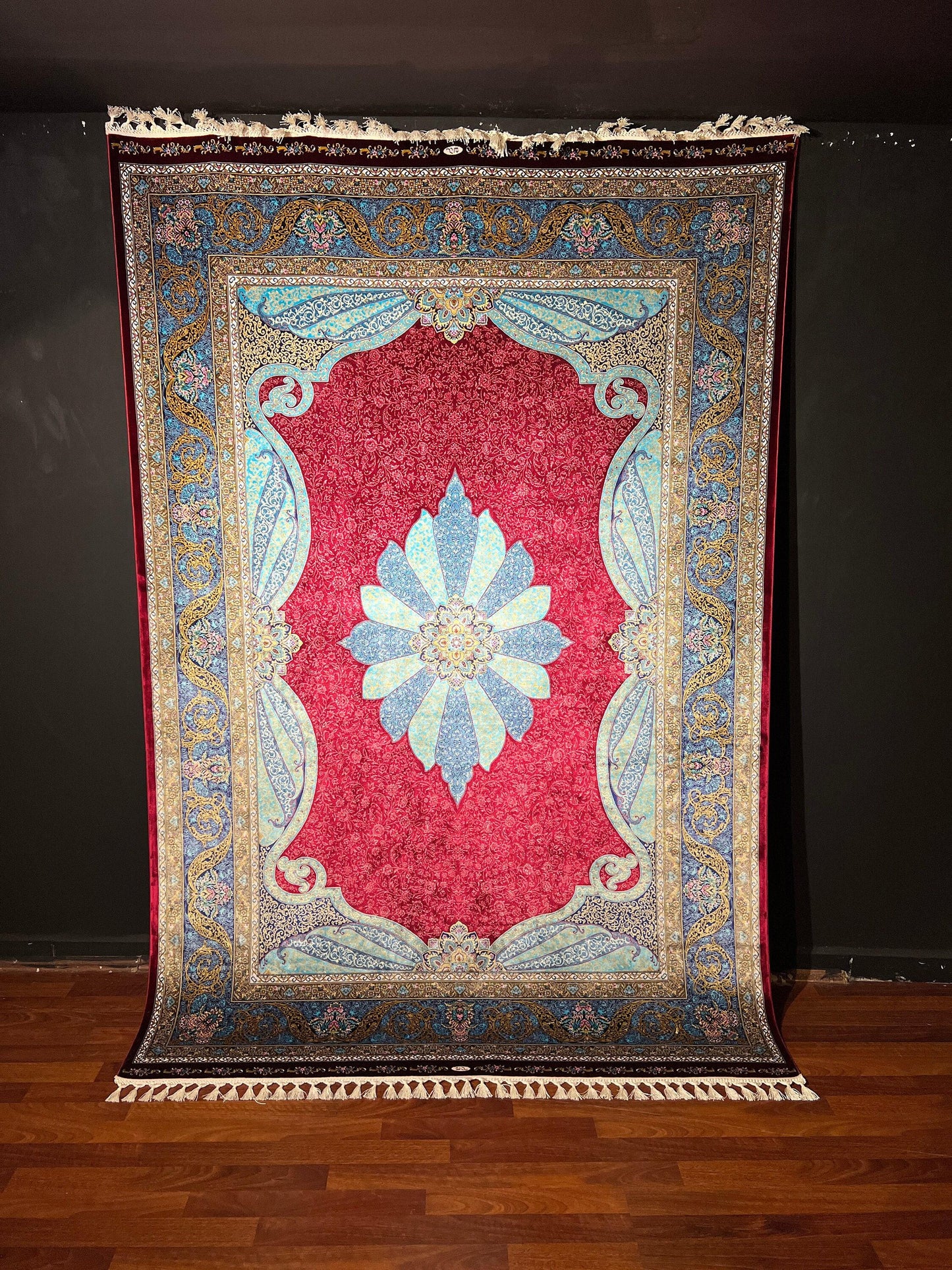 4x6 Blue Medallion Silk Runner Rug, Hallway Rug, Bedroom Runner, Turkish Silk Rug, Luxury Floral Rug, Entryway Decor