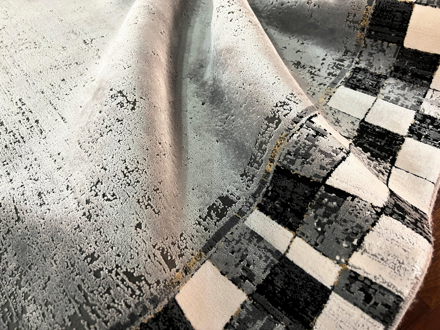 Gray Black Boho Rug, 4x6 Area Rug, Turkish Bamboo Rug, Modern Decor Rug, Geometric Rug, Entryway Rug, Living Room Rug