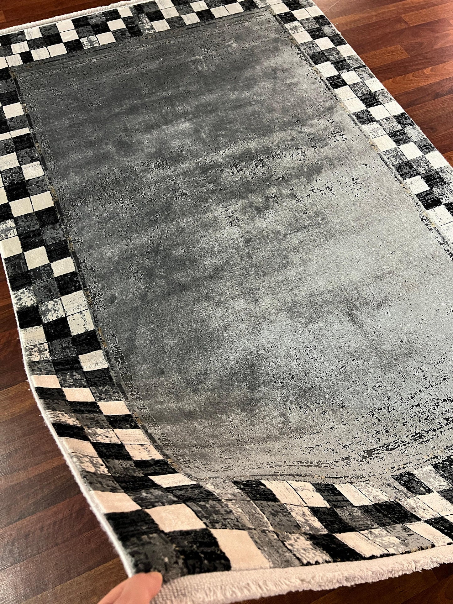 Gray Black Boho Rug, 4x6 Area Rug, Turkish Bamboo Rug, Modern Decor Rug, Geometric Rug, Entryway Rug, Living Room Rug