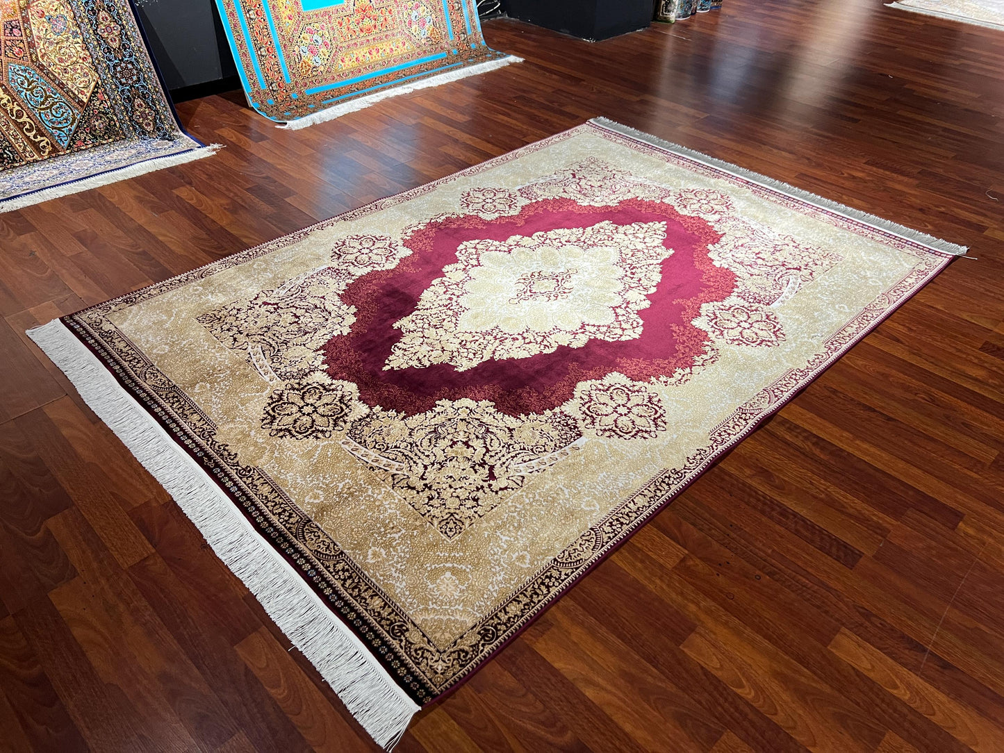 5x8 Gold Red Silk Rug, Turkish Style Area Rug, Luxury Living Room Carpet, Elegant Home Decor Rug