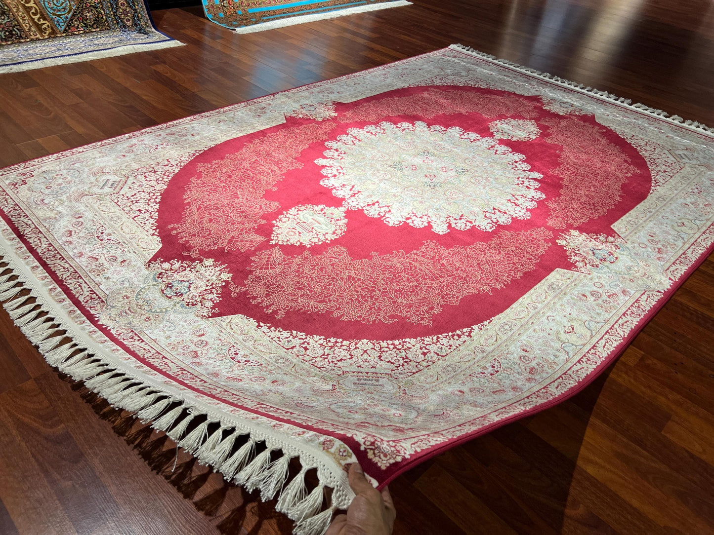 Gold Red Silk Rug, Traditional Area Rug, Luxury Living Room Carpet, Turkish Style Home Decor Rug