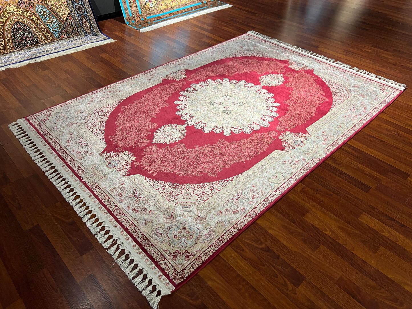 Gold Red Silk Rug, Traditional Area Rug, Luxury Living Room Carpet, Turkish Style Home Decor Rug