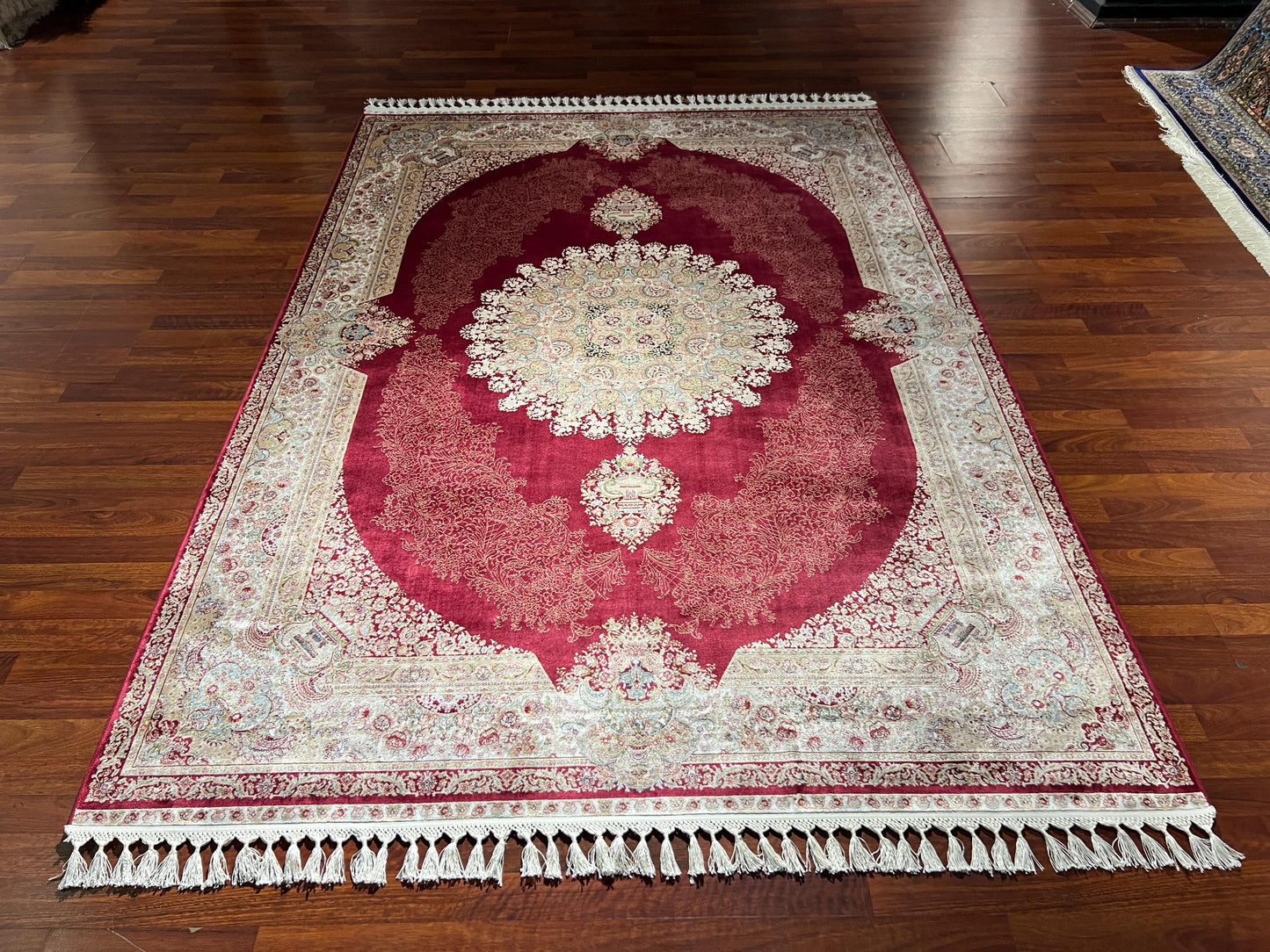 Gold Red Silk Rug, Traditional Area Rug, Luxury Living Room Carpet, Turkish Style Home Decor Rug