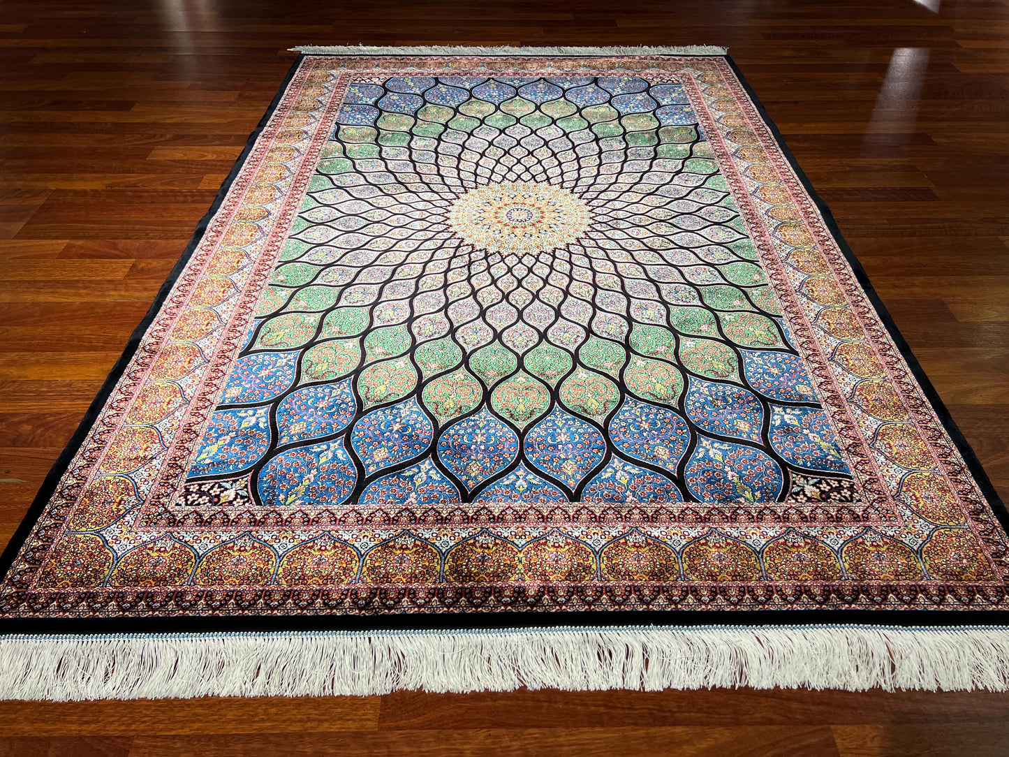 Blue Beige Floral Silk Rug, 4x6 Area Rug, Living Room Rug, Turkish Silk Rug, Luxury Home Decor Rug, Classic Floral Rug