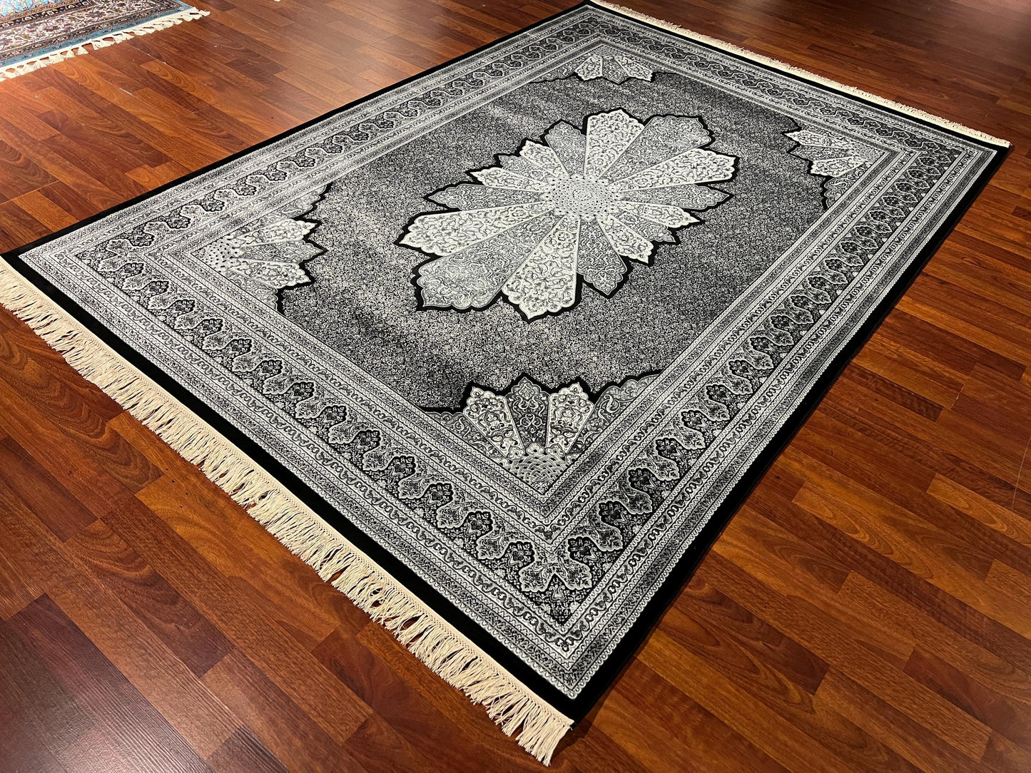 5x8 Black Ivory Silk Rug, Bamboo Silk Area Rug, Luxury Living Room Carpet, Classic Medallion Rug