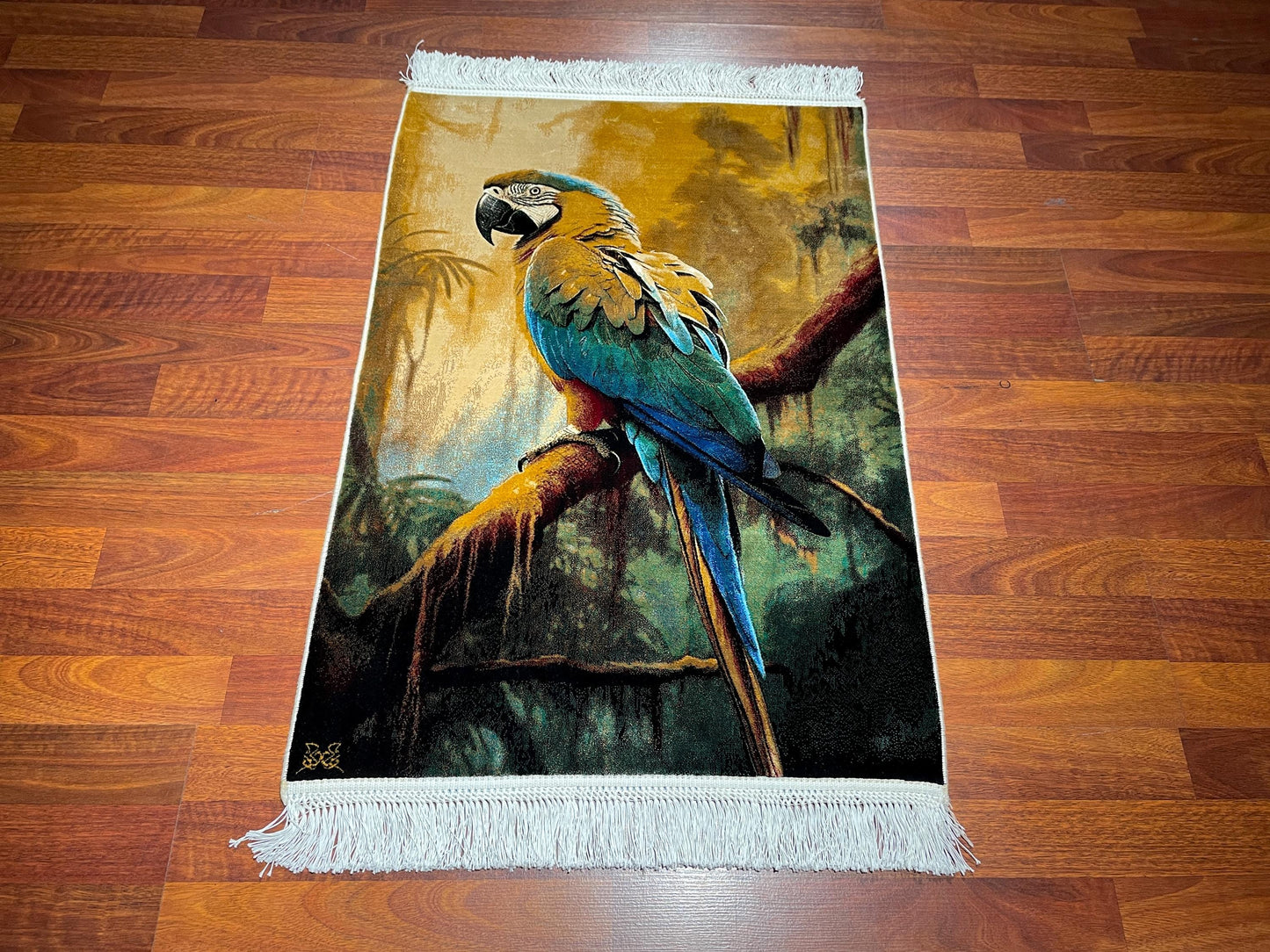 2x3 Parrot Tapestry Rug, Modal Silk Wall Hanging, Tropical Bird Gift Rug, Decorative Wall Decor Carpet