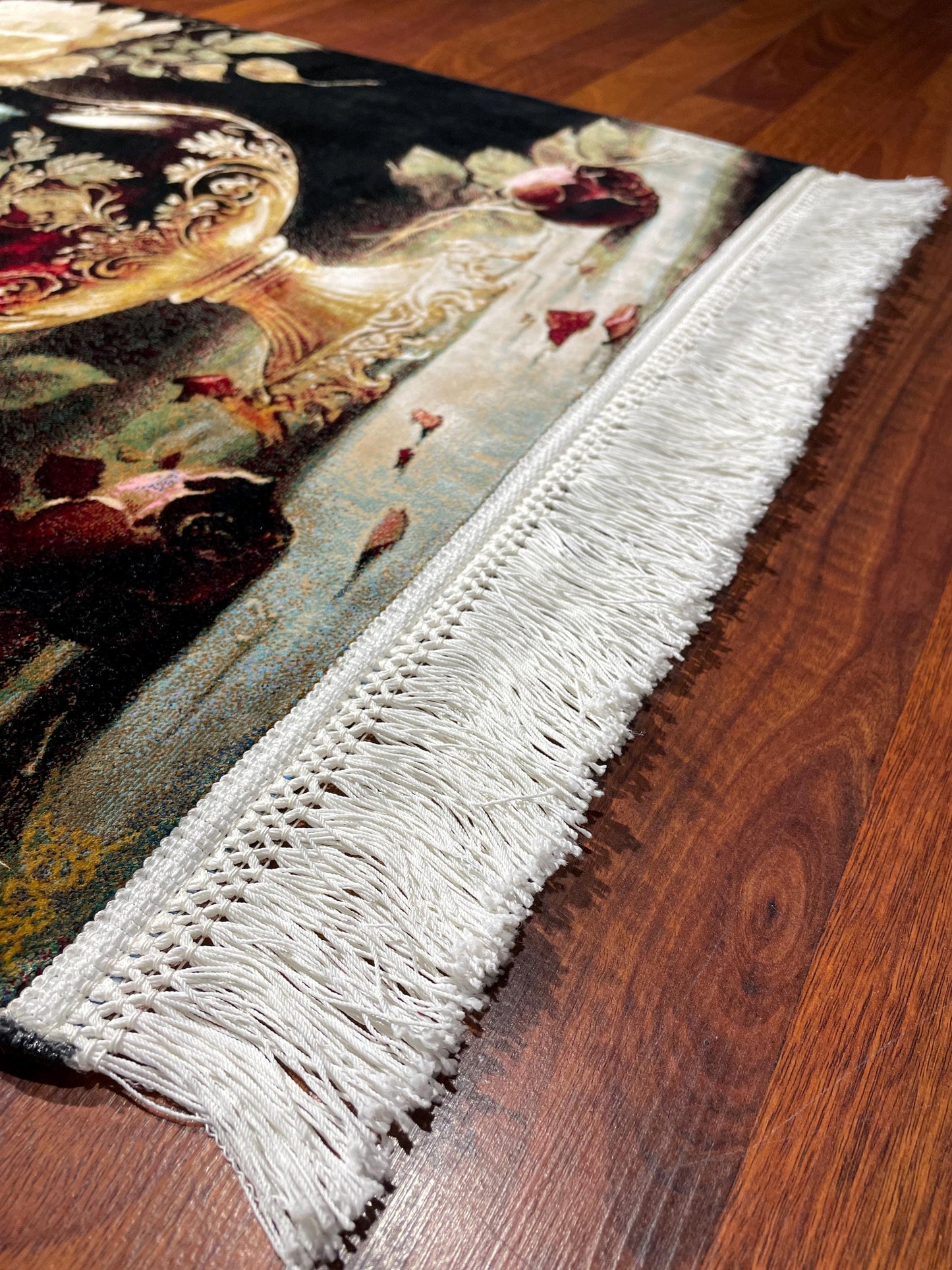 2x3 Rose Tapestry Rug, Modal Silk Wall Hanging Rug, Floral Gift Rug, Decorative Flower Wall Decor Carpet