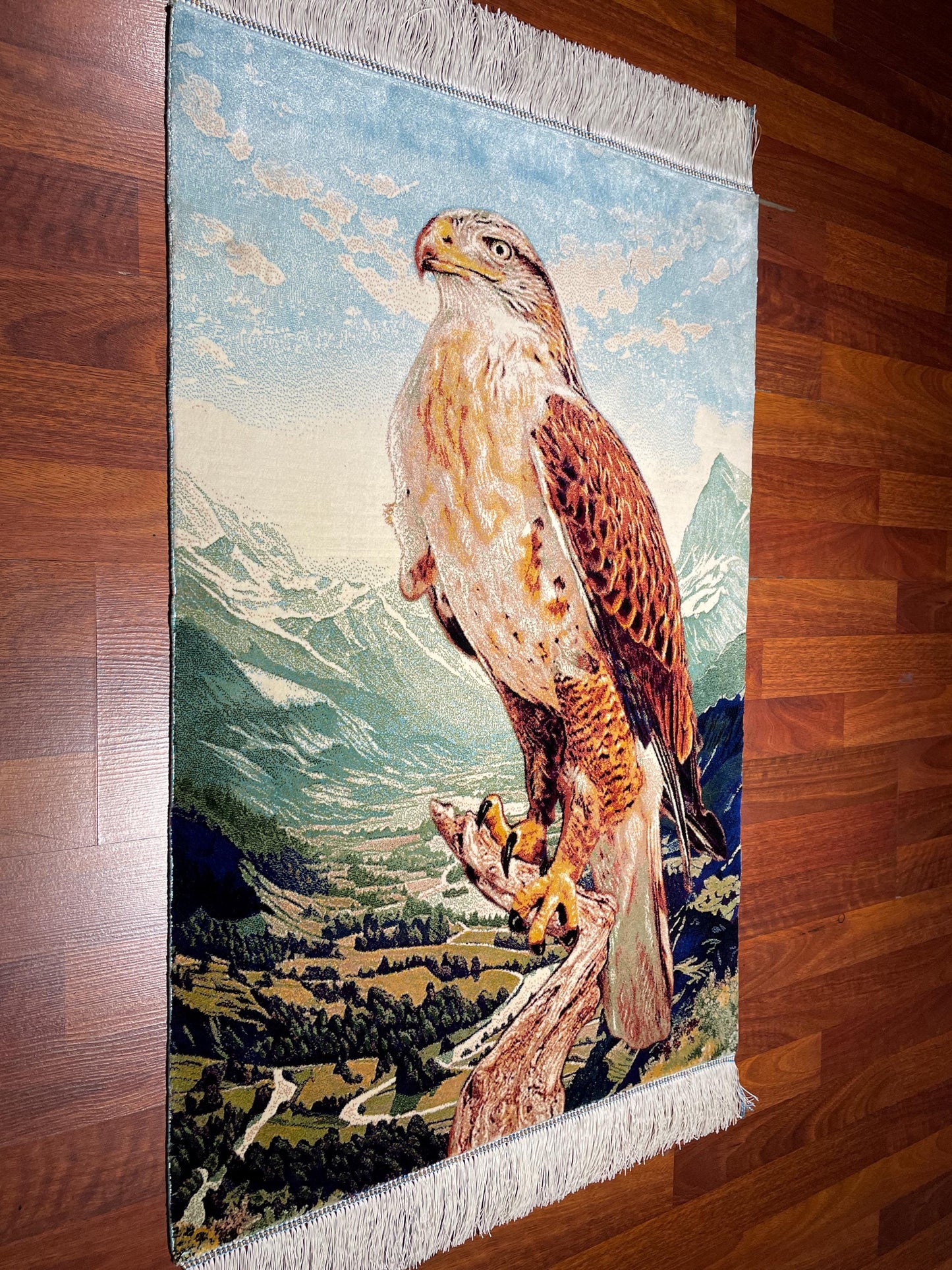 2x3 Falcon Tapestry Rug, Modal Silk Wall Hanging Rug, Bird of Prey Gift Rug, Mountain Wall Decor Carpet