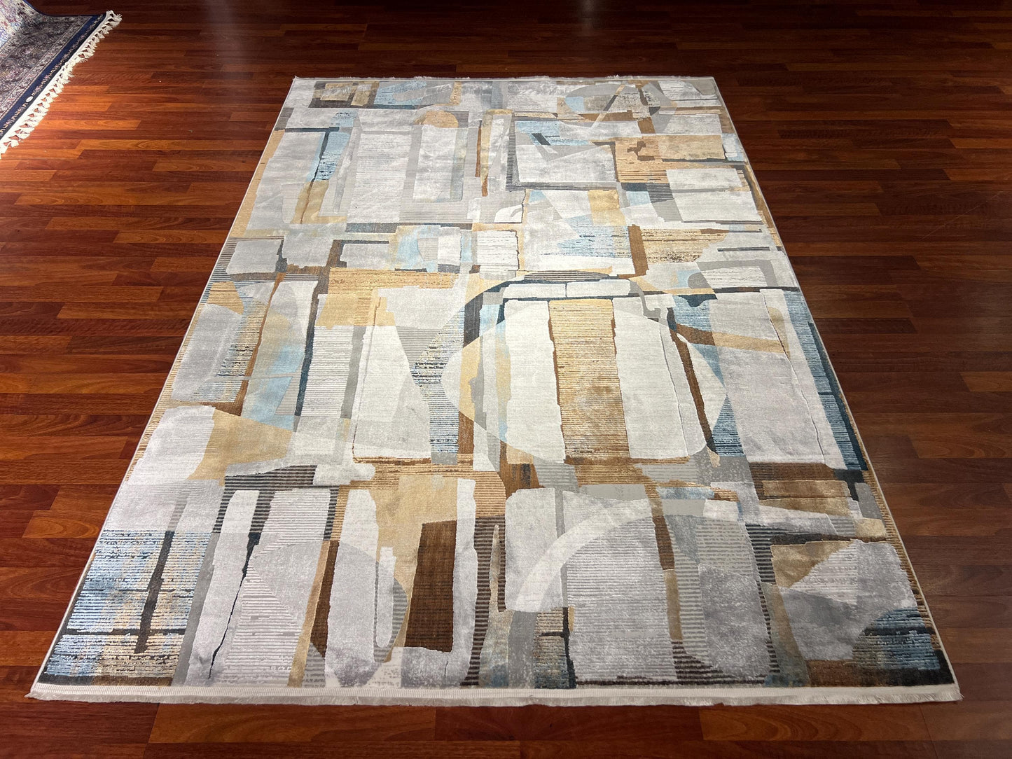 5x8 Modern Abstract Bamboo Rug, Gray Beige Area Rug, Luxury Living Room Carpet, Contemporary Home Decor Rug