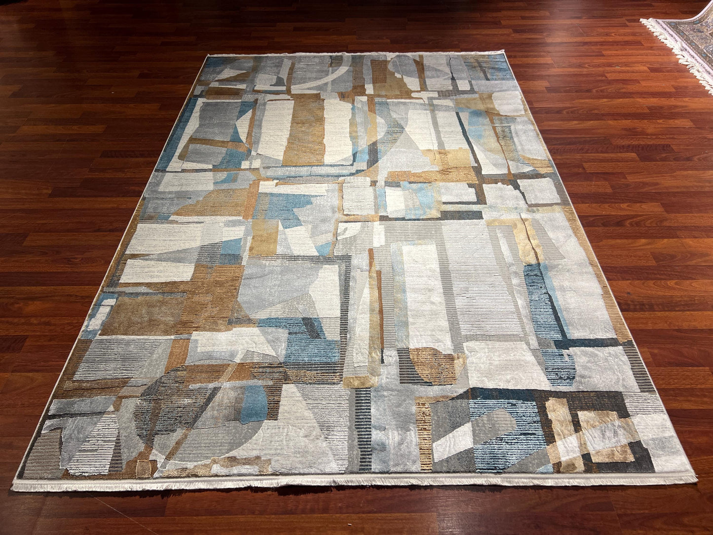 5x8 Modern Abstract Bamboo Rug, Gray Beige Area Rug, Luxury Living Room Carpet, Contemporary Home Decor Rug